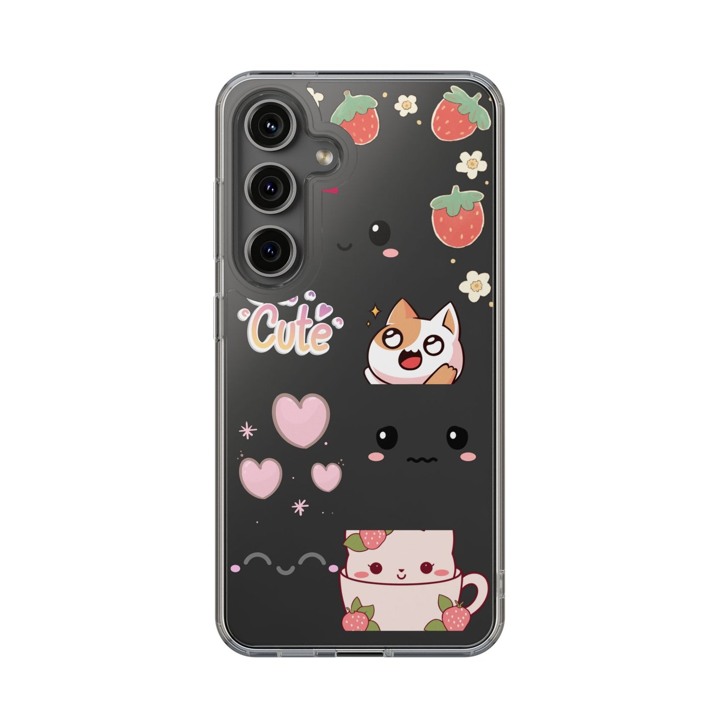Phone Case, Kawaii Kitty Cute Clear Phone Cover, Fun Colorful Transparent Case, See thru iPhone Case, Charm Design, Gift for Cat Lovers,