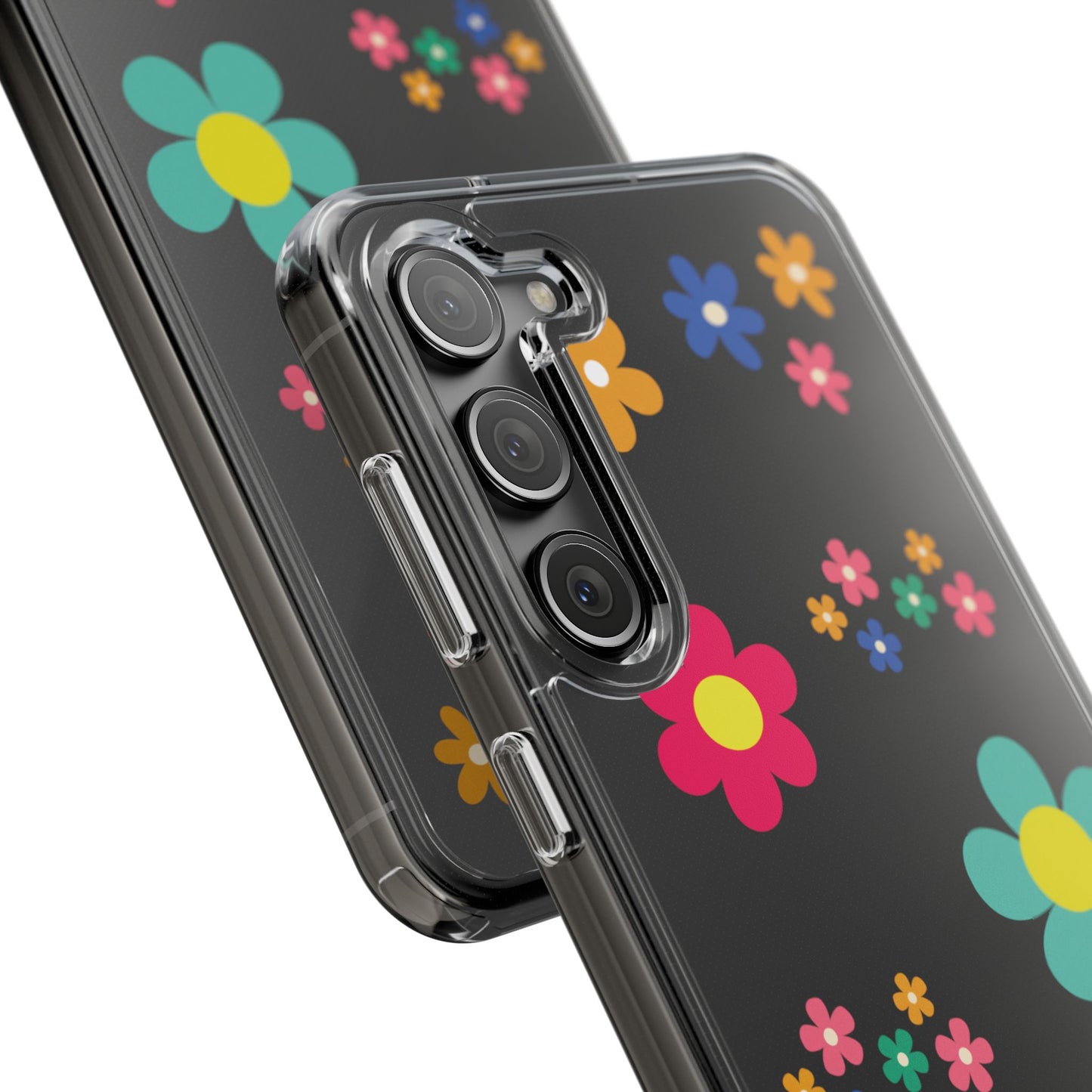 Phone Case, Cute Floral Transparent Cover, Retro Flower Power, Colorful and Happy, Clear Case Gift
