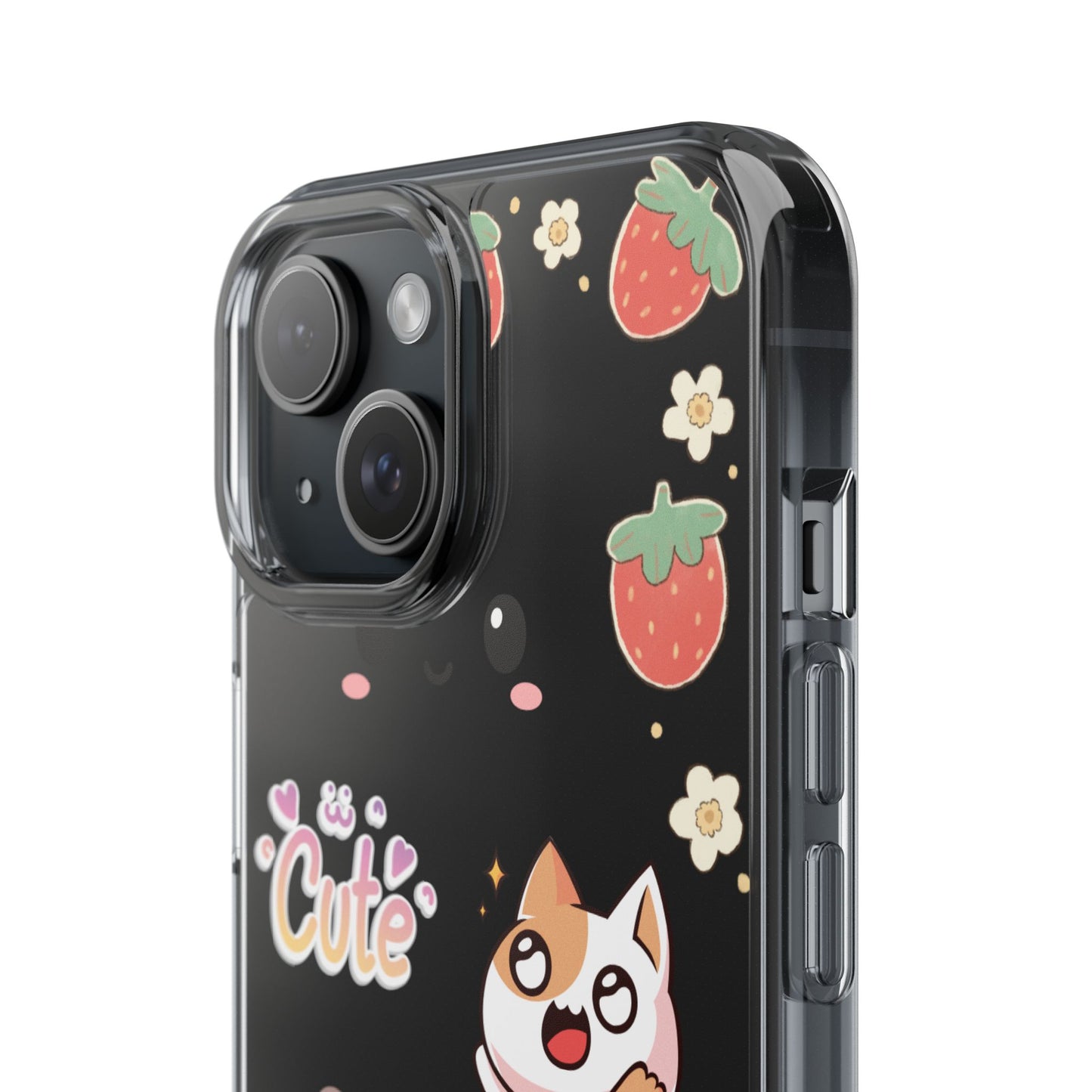 Phone Case, Kawaii Kitty Cute Clear Phone Cover, Fun Colorful Transparent Case, See thru iPhone Case, Charm Design, Gift for Cat Lovers,