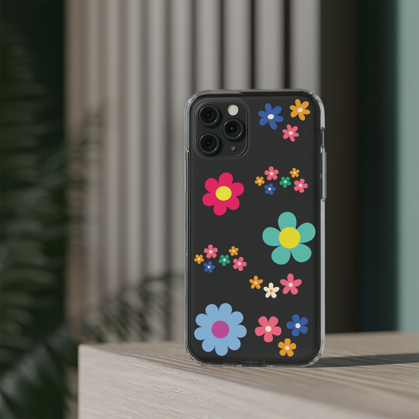 Phone Case, Cute Floral Transparent Cover, Retro Flower Power, Colorful and Happy, Clear Case Gift