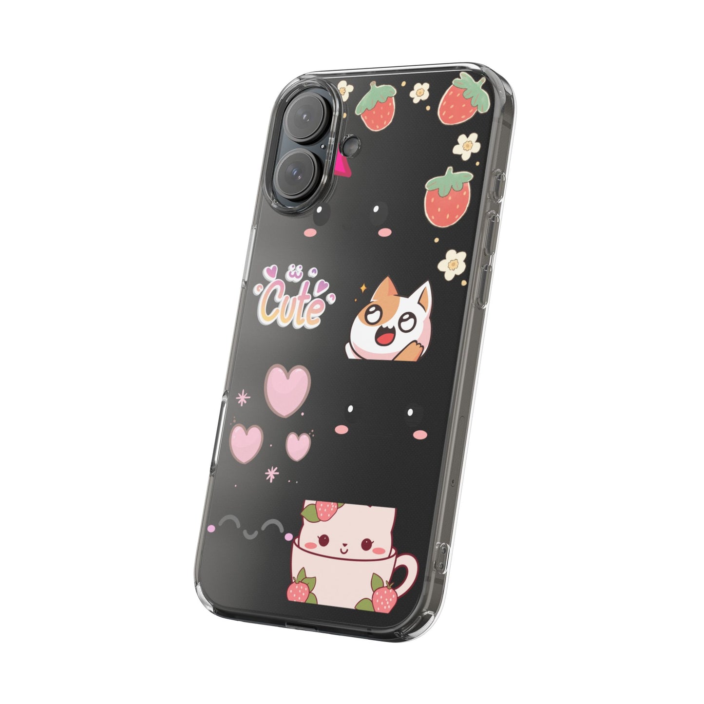 Phone Case, Kawaii Kitty Cute Clear Phone Cover, Fun Colorful Transparent Case, See thru iPhone Case, Charm Design, Gift for Cat Lovers,