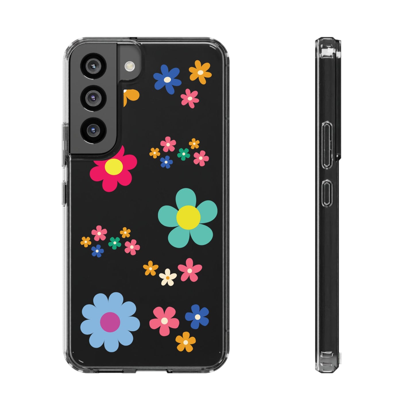 Phone Case, Cute Floral Transparent Cover, Retro Flower Power, Colorful and Happy, Clear Case Gift