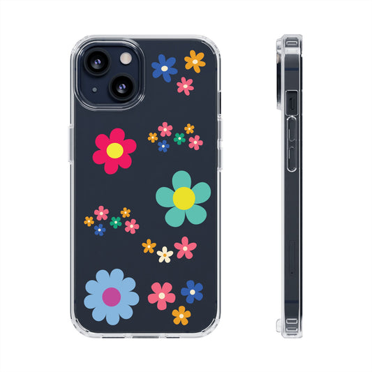 Phone Case, Cute Floral Transparent Cover, Retro Flower Power, Colorful and Happy, Clear Case Gift