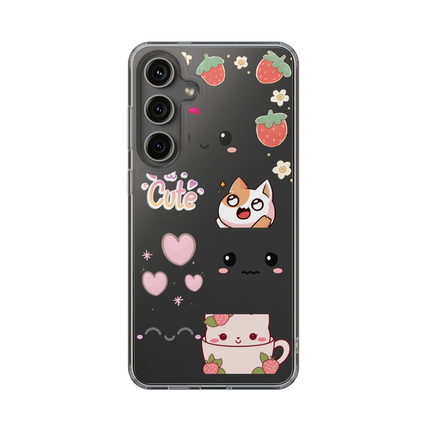 Phone Case, Kawaii Kitty Cute Clear Phone Cover, Fun Colorful Transparent Case, See thru iPhone Case, Charm Design, Gift for Cat Lovers,