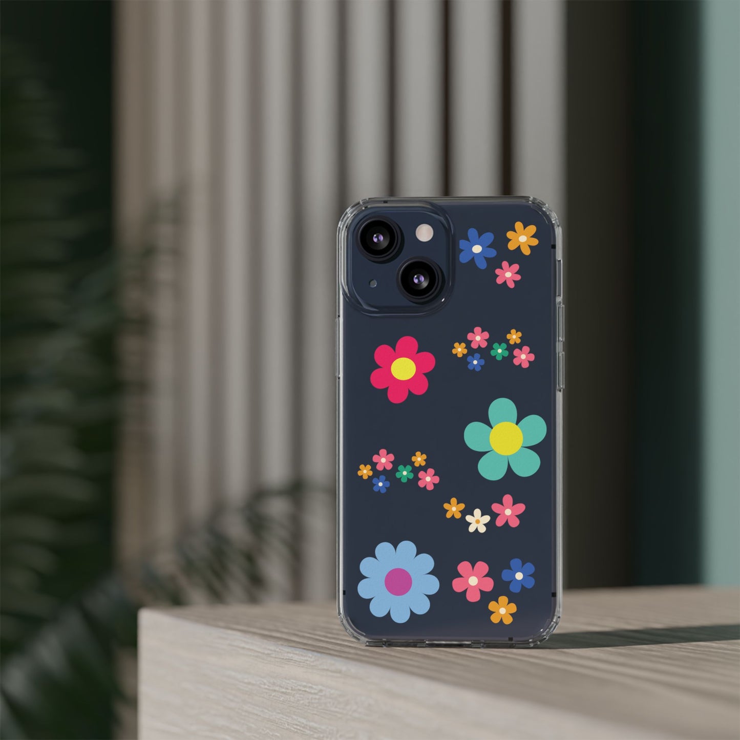 Phone Case, Cute Floral Transparent Cover, Retro Flower Power, Colorful and Happy, Clear Case Gift