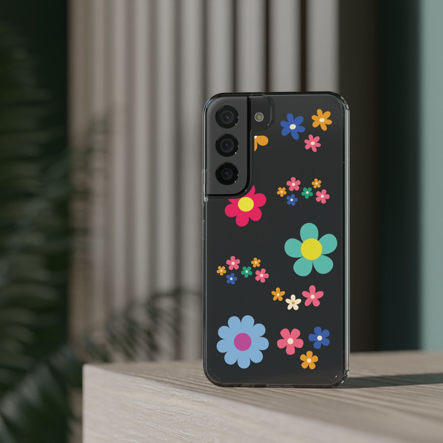 Phone Case, Cute Floral Transparent Cover, Retro Flower Power, Colorful and Happy, Clear Case Gift