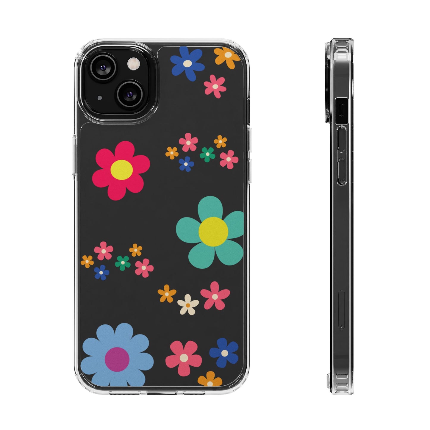Phone Case, Cute Floral Transparent Cover, Retro Flower Power, Colorful and Happy, Clear Case Gift