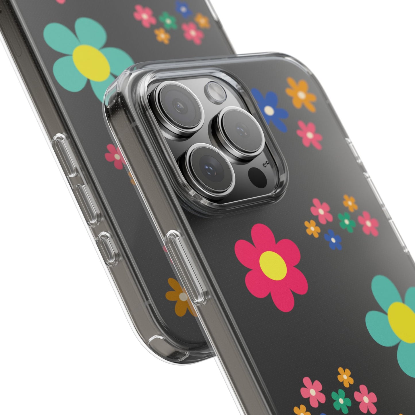 Phone Case, Cute Floral Transparent Cover, Retro Flower Power, Colorful and Happy, Clear Case Gift