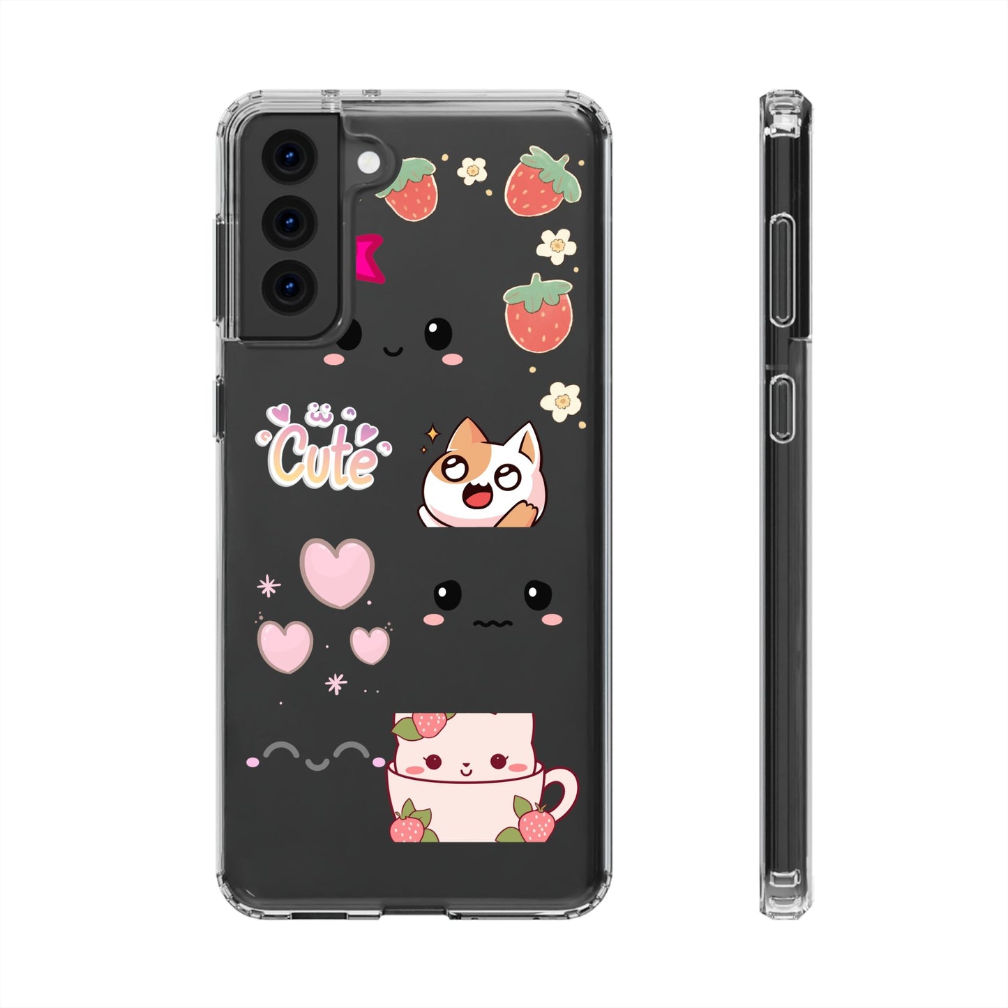 Phone Case, Kawaii Kitty Cute Clear Phone Cover, Fun Colorful Transparent Case, See thru iPhone Case, Charm Design, Gift for Cat Lovers,