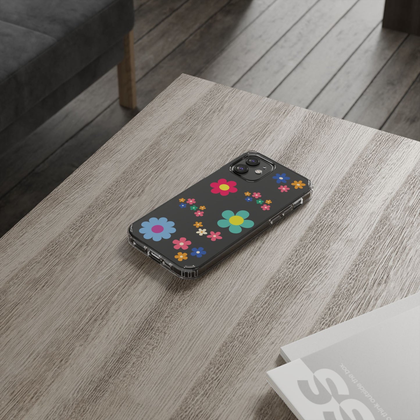 Phone Case, Cute Floral Transparent Cover, Retro Flower Power, Colorful and Happy, Clear Case Gift