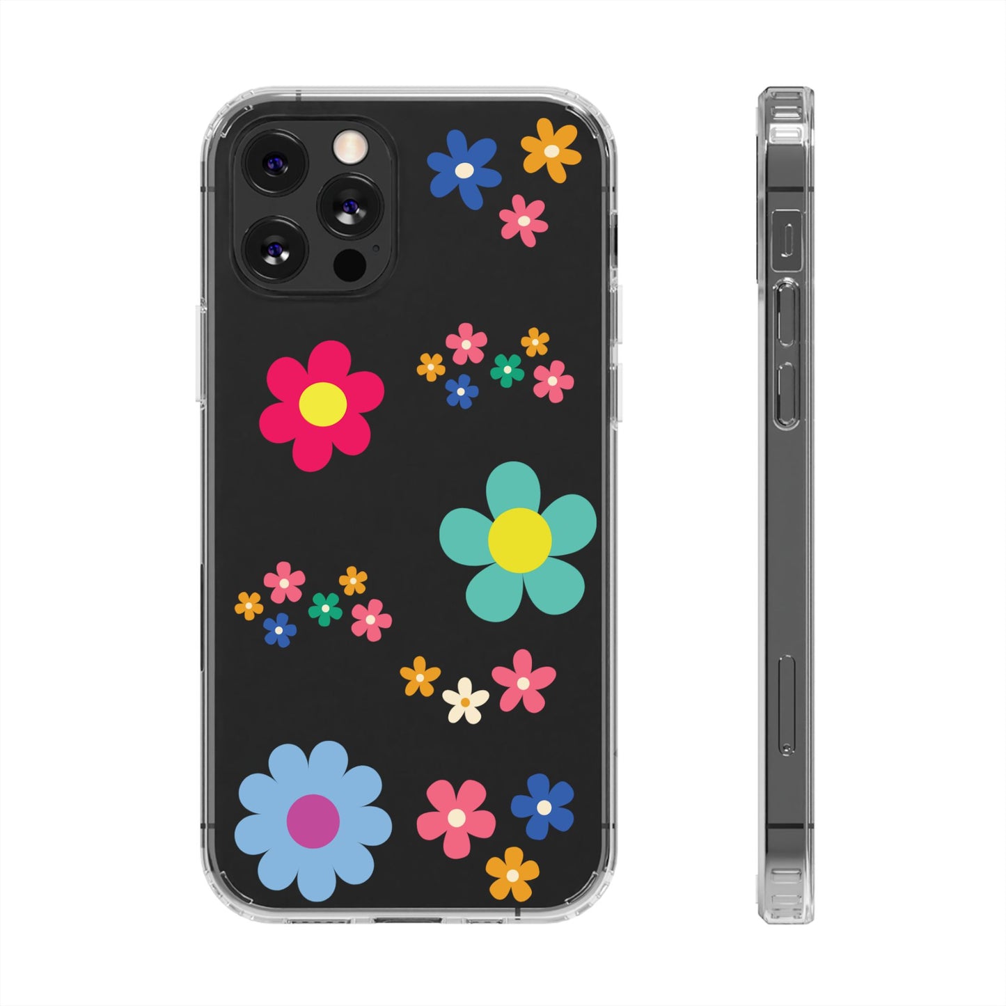 Phone Case, Cute Floral Transparent Cover, Retro Flower Power, Colorful and Happy, Clear Case Gift