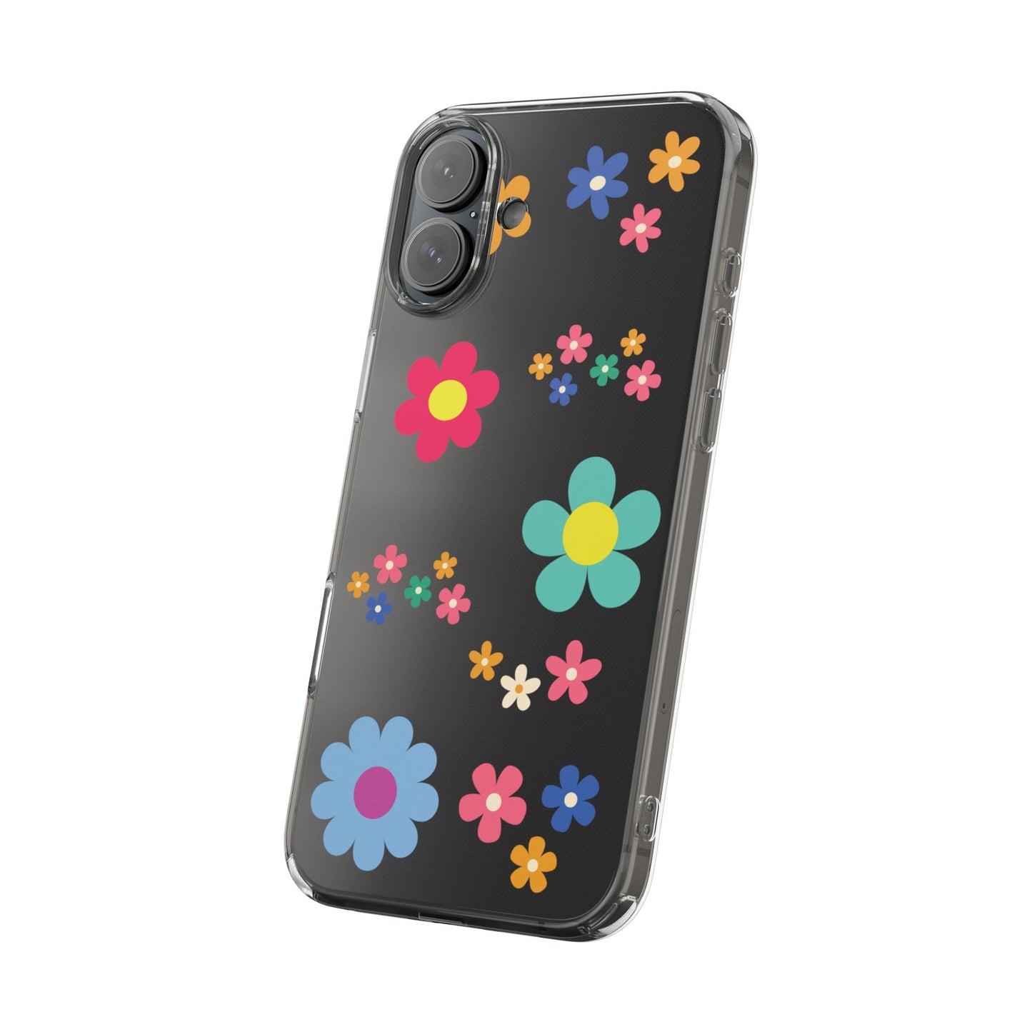 Phone Case, Cute Floral Transparent Cover, Retro Flower Power, Colorful and Happy, Clear Case Gift