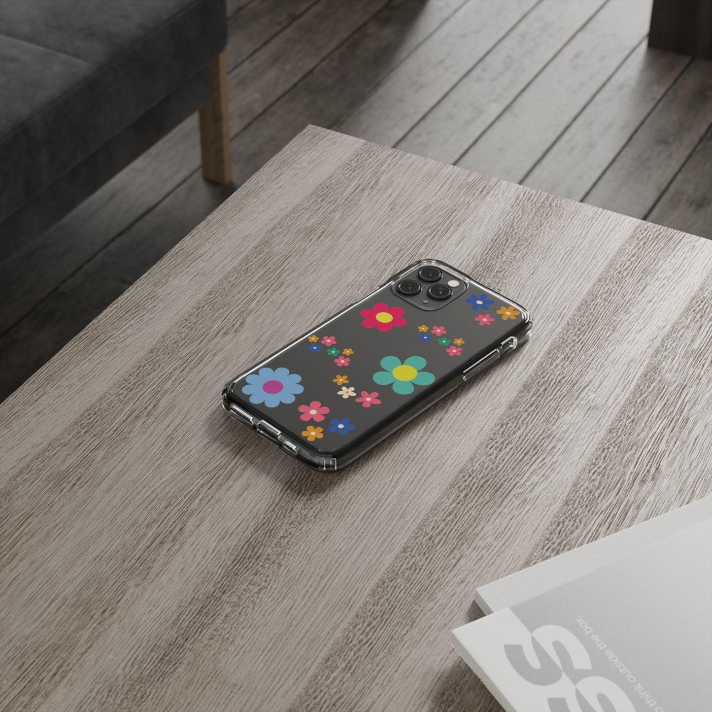 Phone Case, Cute Floral Transparent Cover, Retro Flower Power, Colorful and Happy, Clear Case Gift