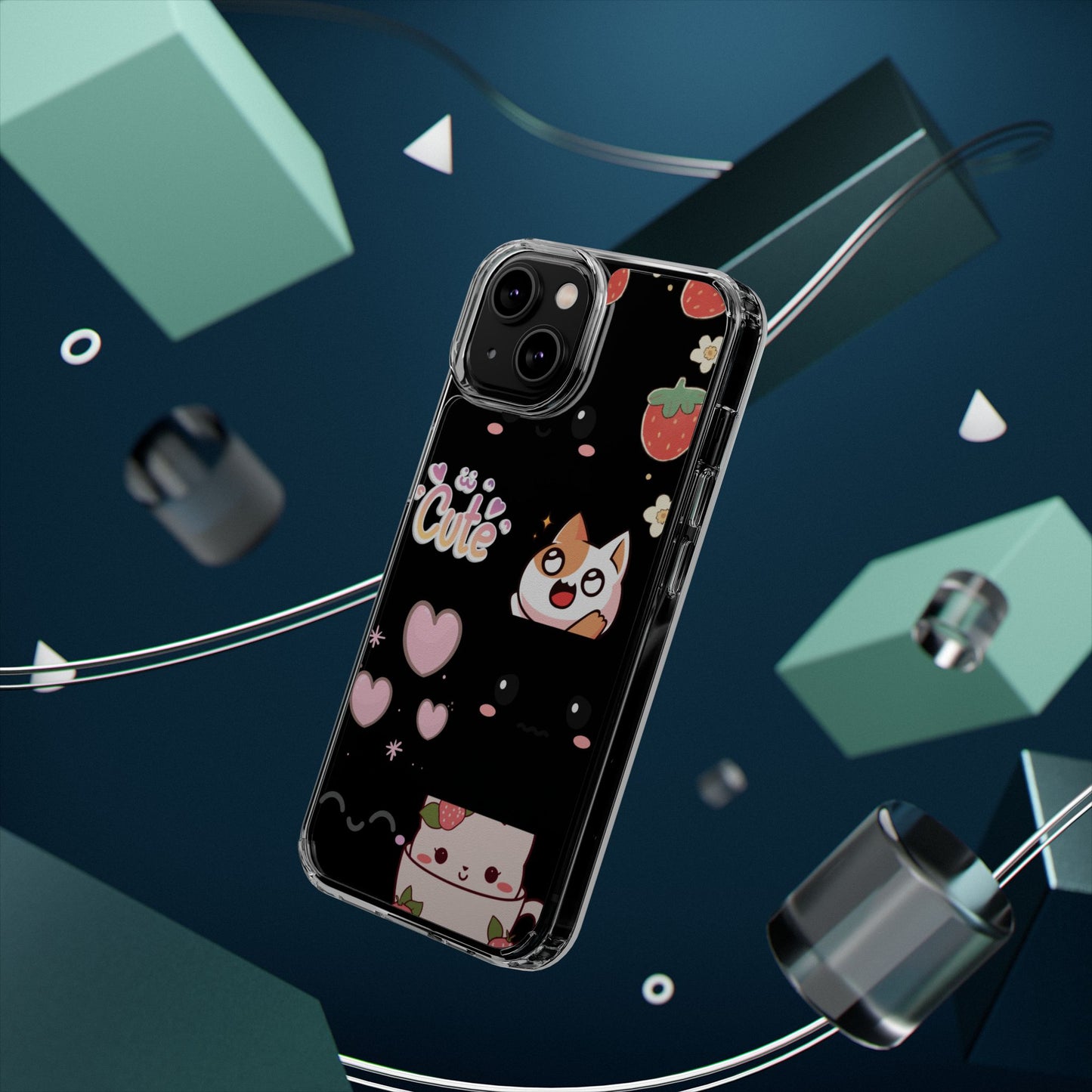 Phone Case, Kawaii Kitty Cute Clear Phone Cover, Fun Colorful Transparent Case, See thru iPhone Case, Charm Design, Gift for Cat Lovers,