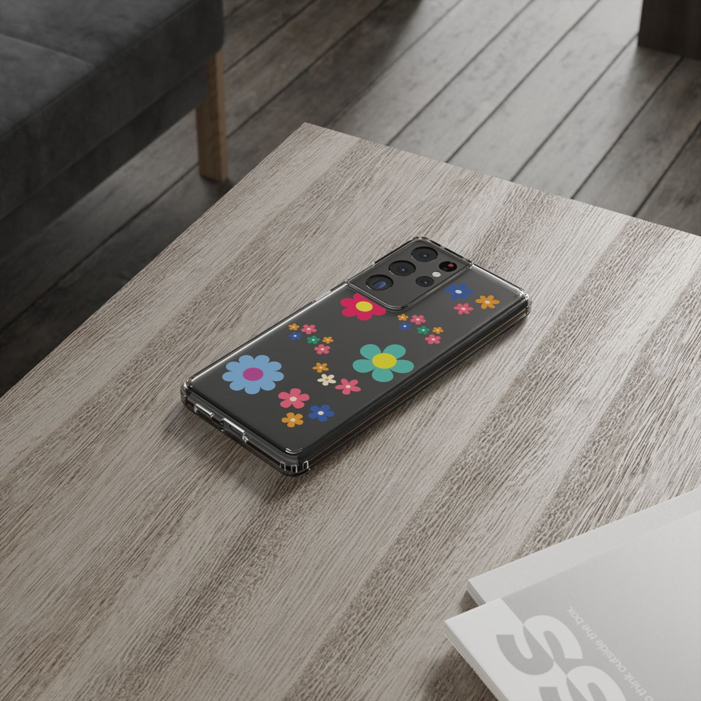 Phone Case, Cute Floral Transparent Cover, Retro Flower Power, Colorful and Happy, Clear Case Gift