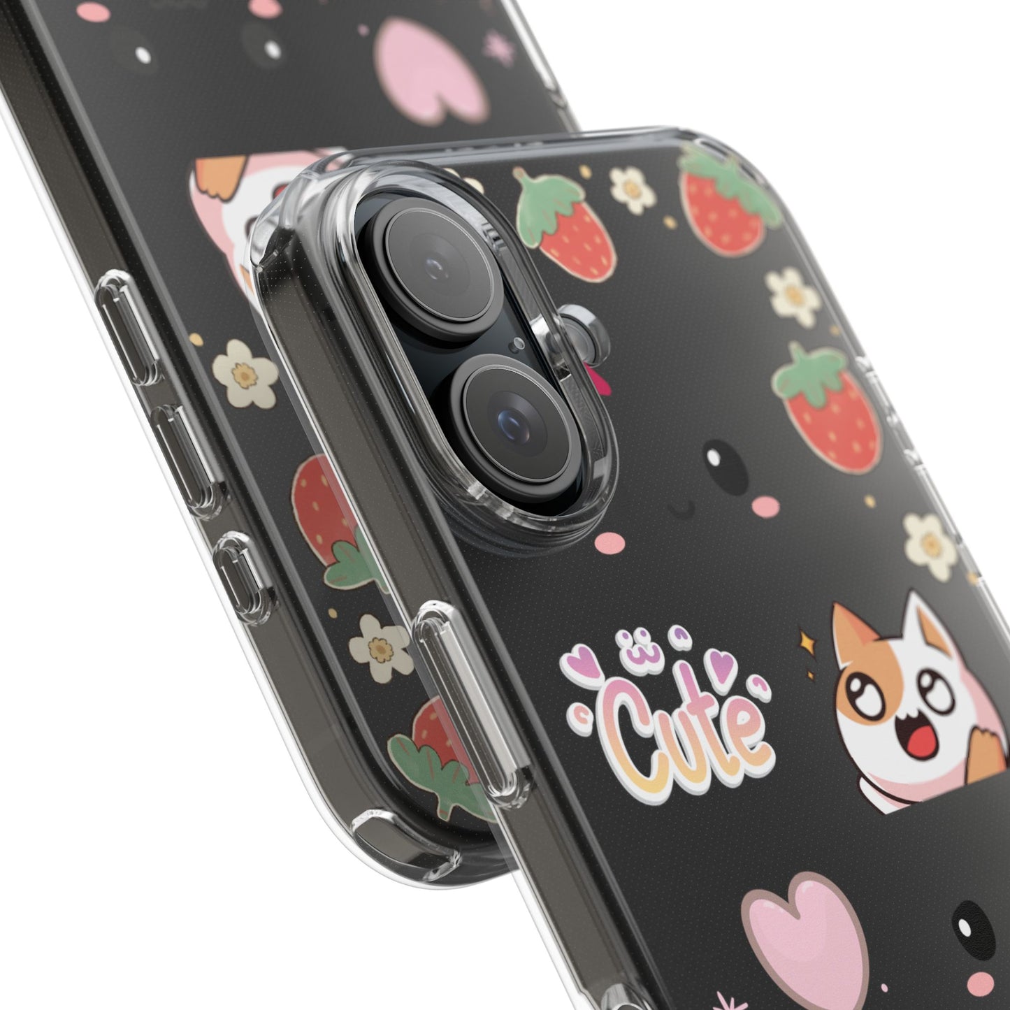 Phone Case, Kawaii Kitty Cute Clear Phone Cover, Fun Colorful Transparent Case, See thru iPhone Case, Charm Design, Gift for Cat Lovers,