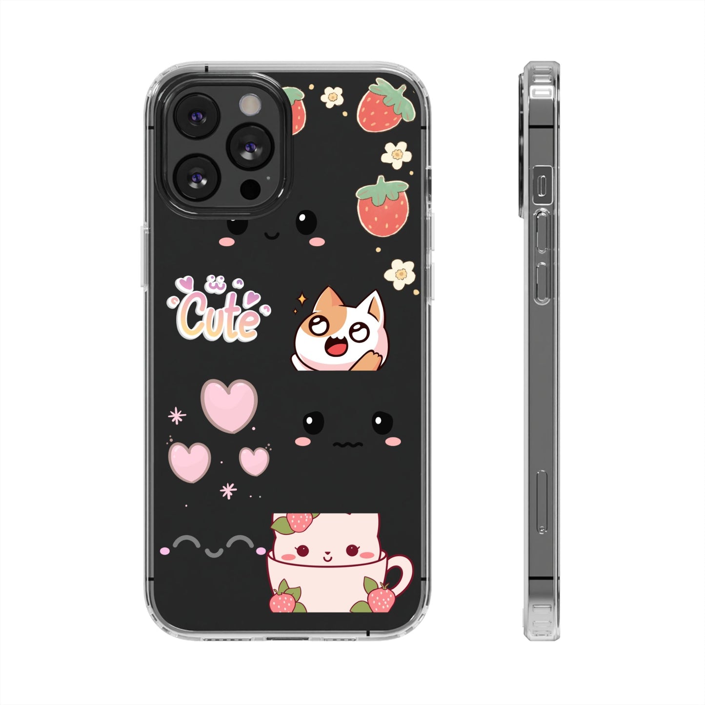 Phone Case, Kawaii Kitty Cute Clear Phone Cover, Fun Colorful Transparent Case, See thru iPhone Case, Charm Design, Gift for Cat Lovers,