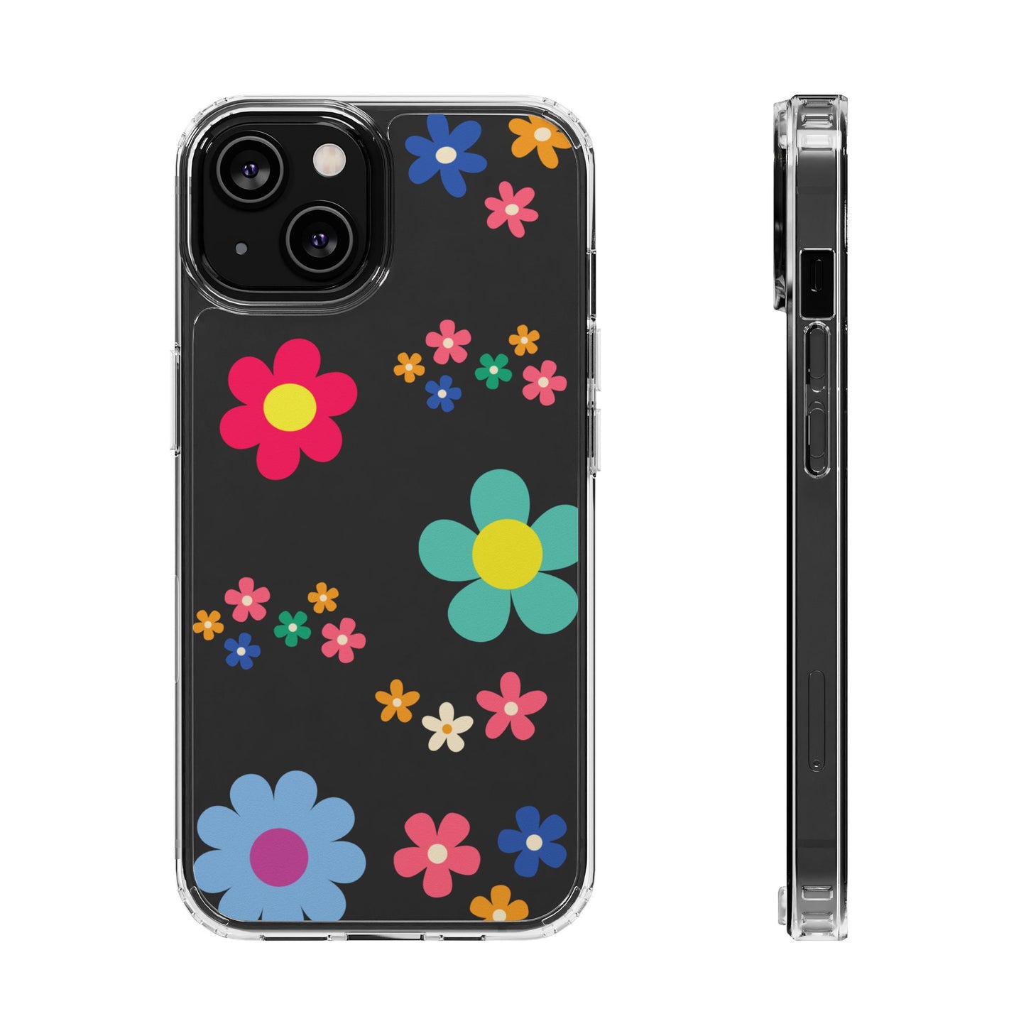 Phone Case, Cute Floral Transparent Cover, Retro Flower Power, Colorful and Happy, Clear Case Gift