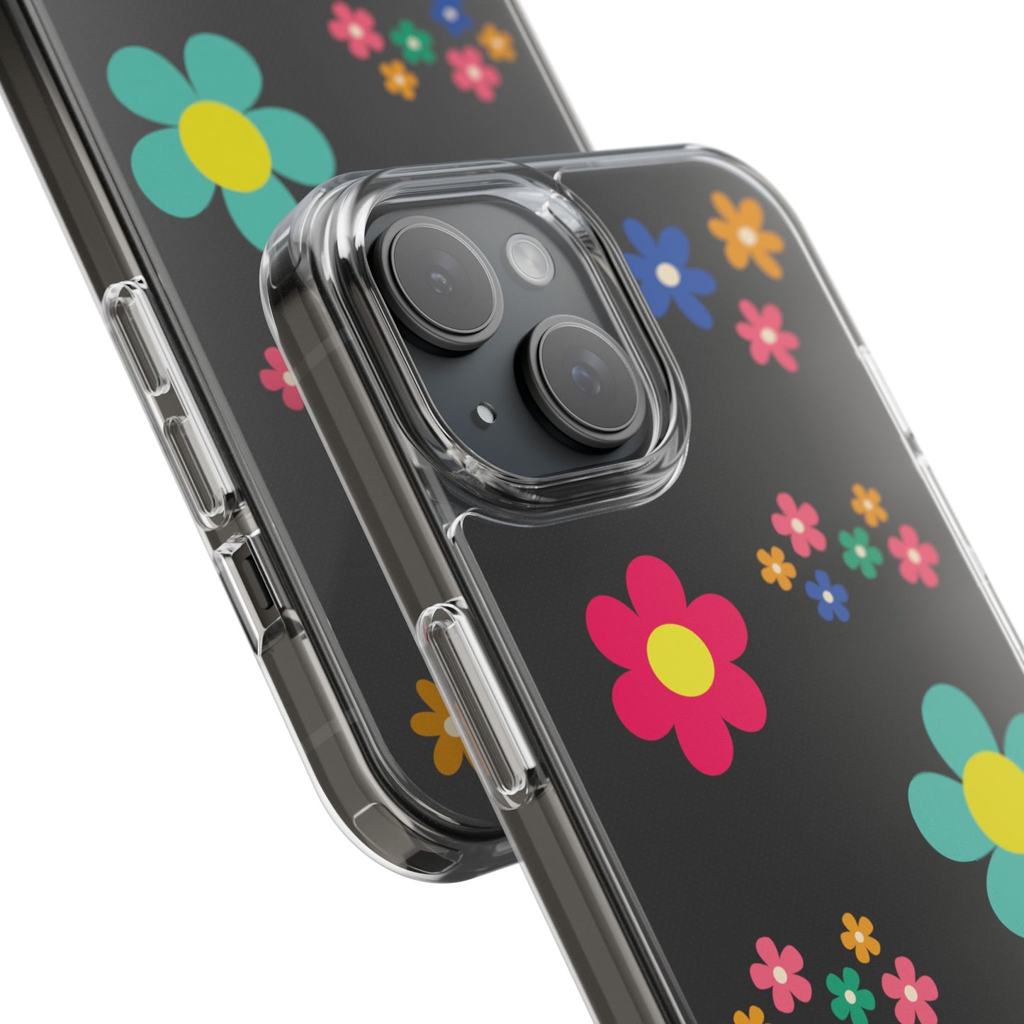 Phone Case, Cute Floral Transparent Cover, Retro Flower Power, Colorful and Happy, Clear Case Gift