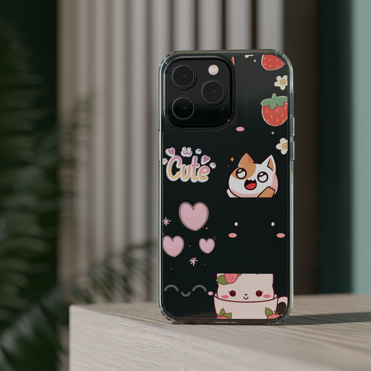 Phone Case, Kawaii Kitty Cute Clear Phone Cover, Fun Colorful Transparent Case, See thru iPhone Case, Charm Design, Gift for Cat Lovers,