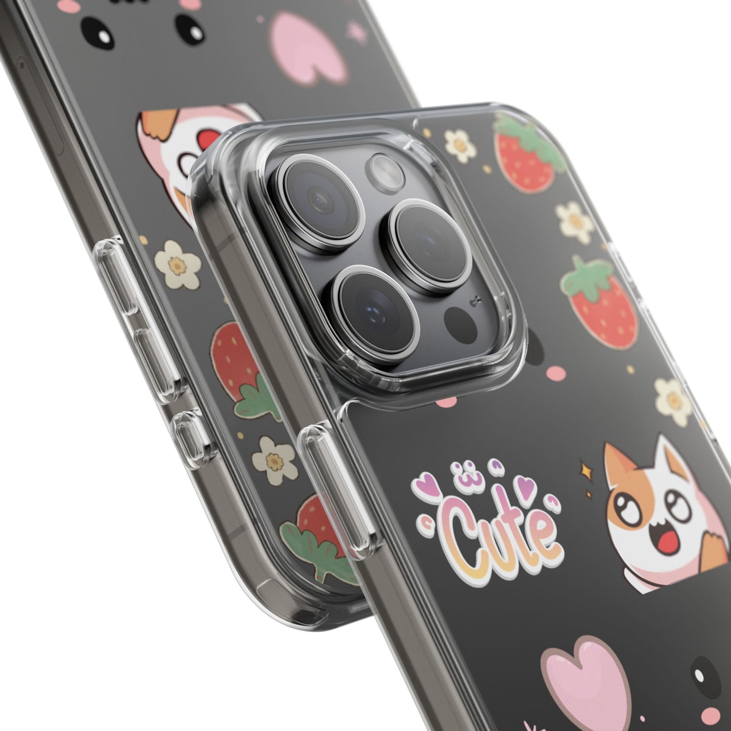 Phone Case, Kawaii Kitty Cute Clear Phone Cover, Fun Colorful Transparent Case, See thru iPhone Case, Charm Design, Gift for Cat Lovers,