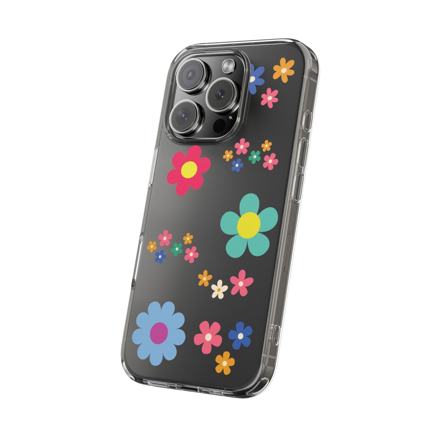 Phone Case, Cute Floral Transparent Cover, Retro Flower Power, Colorful and Happy, Clear Case Gift