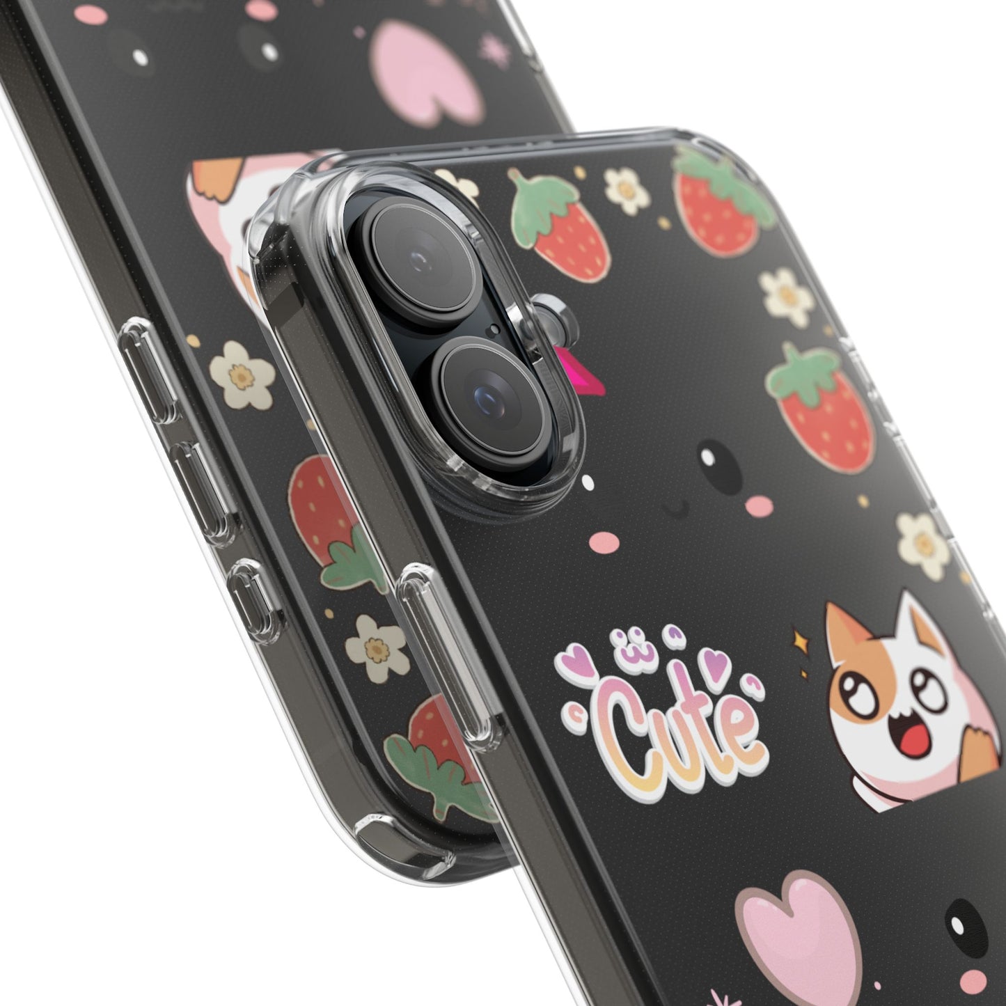 Phone Case, Kawaii Kitty Cute Clear Phone Cover, Fun Colorful Transparent Case, See thru iPhone Case, Charm Design, Gift for Cat Lovers,