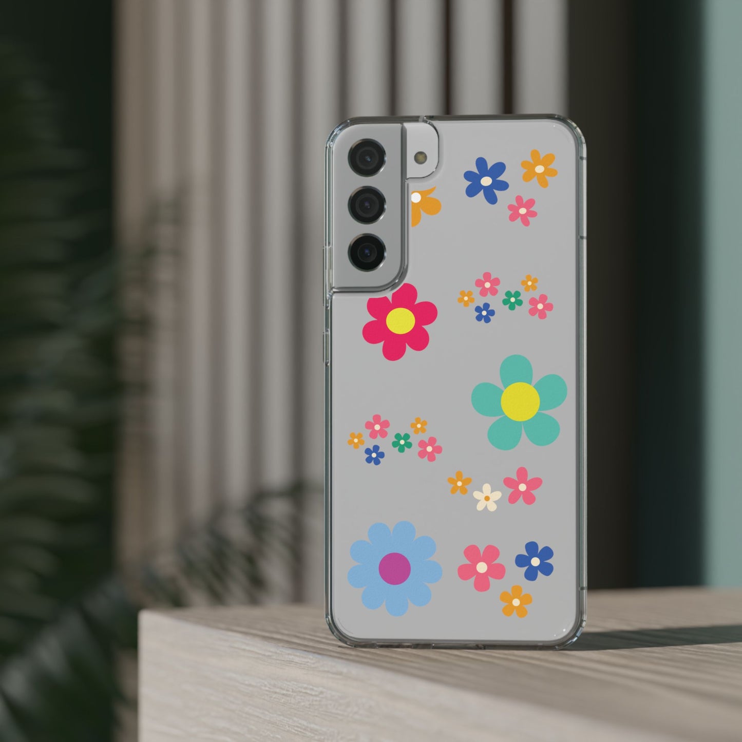 Phone Case, Cute Floral Transparent Cover, Retro Flower Power, Colorful and Happy, Clear Case Gift