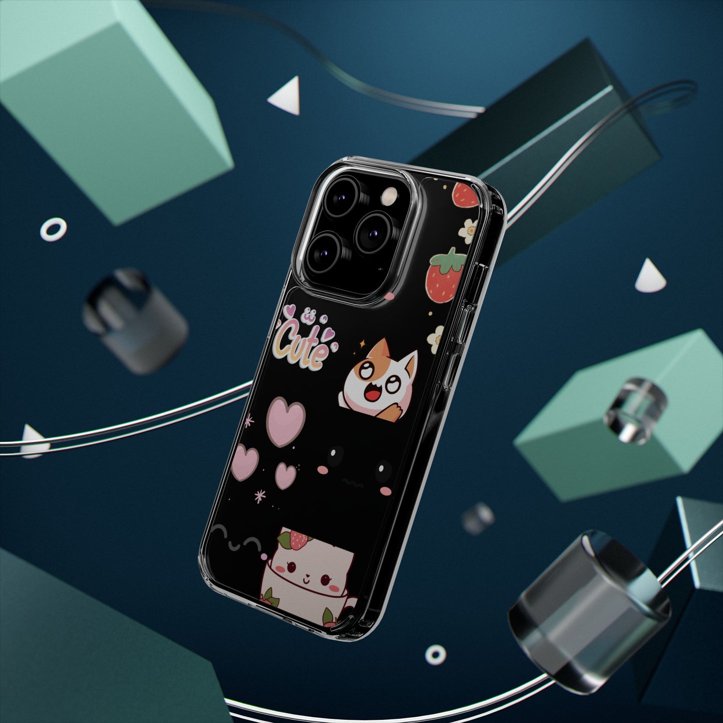 Phone Case, Kawaii Kitty Cute Clear Phone Cover, Fun Colorful Transparent Case, See thru iPhone Case, Charm Design, Gift for Cat Lovers,