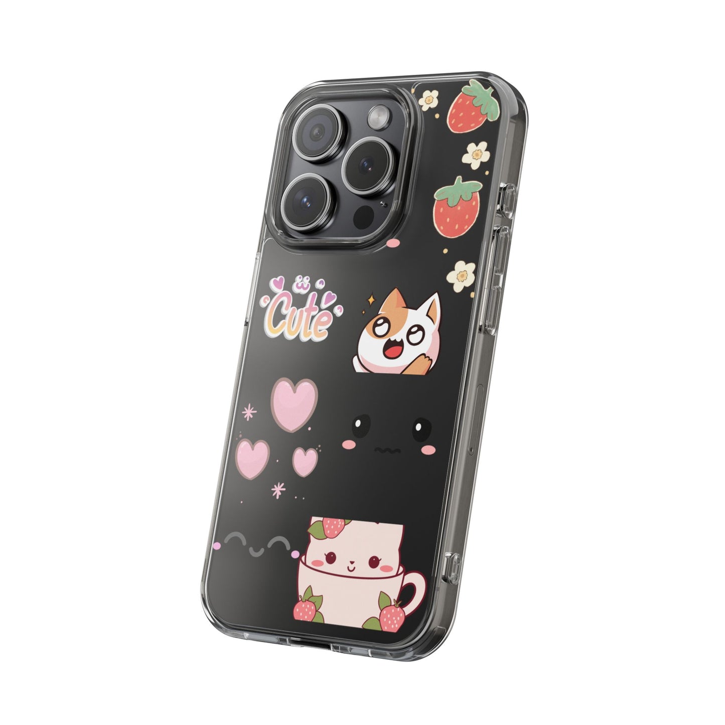 Phone Case, Kawaii Kitty Cute Clear Phone Cover, Fun Colorful Transparent Case, See thru iPhone Case, Charm Design, Gift for Cat Lovers,