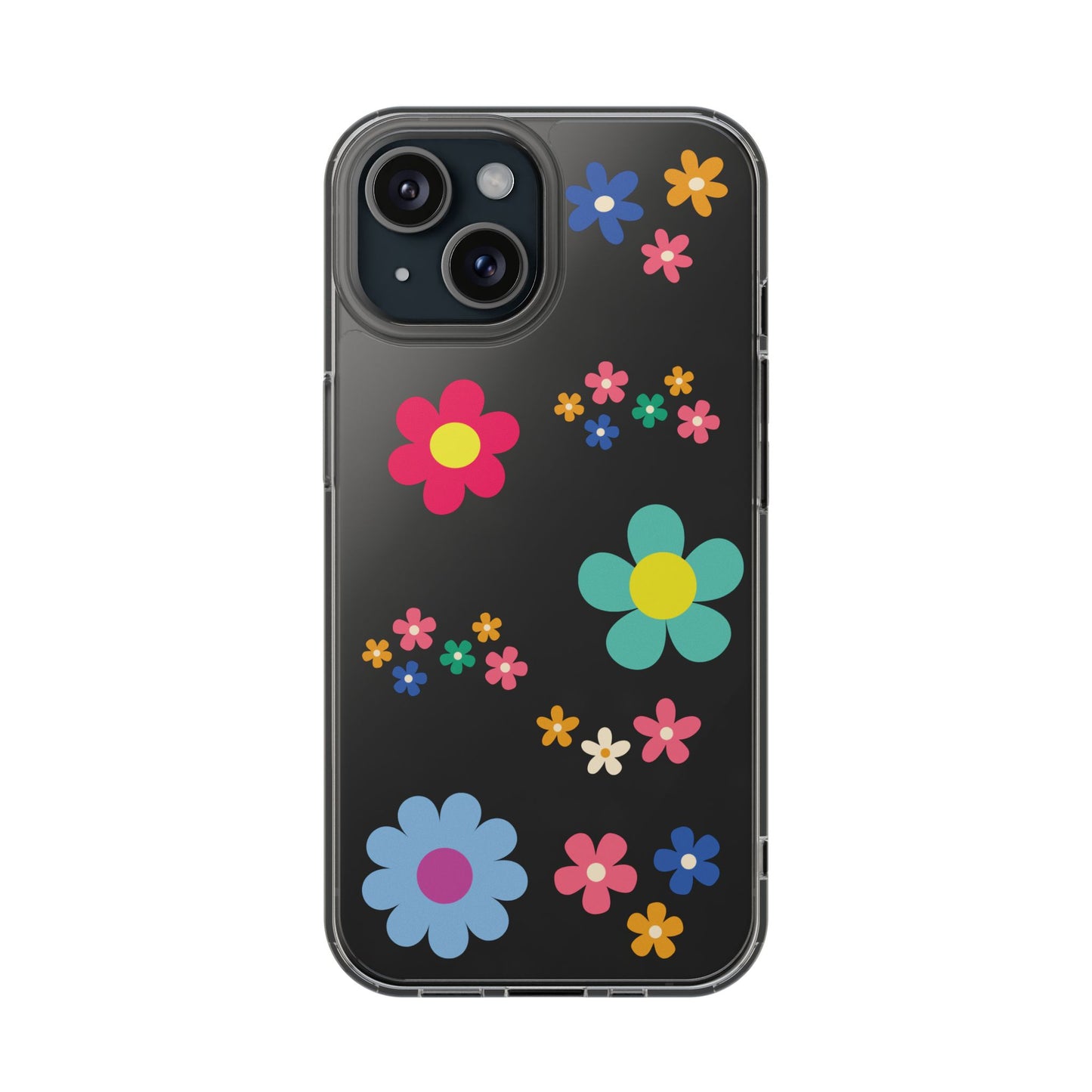 Phone Case, Cute Floral Transparent Cover, Retro Flower Power, Colorful and Happy, Clear Case Gift
