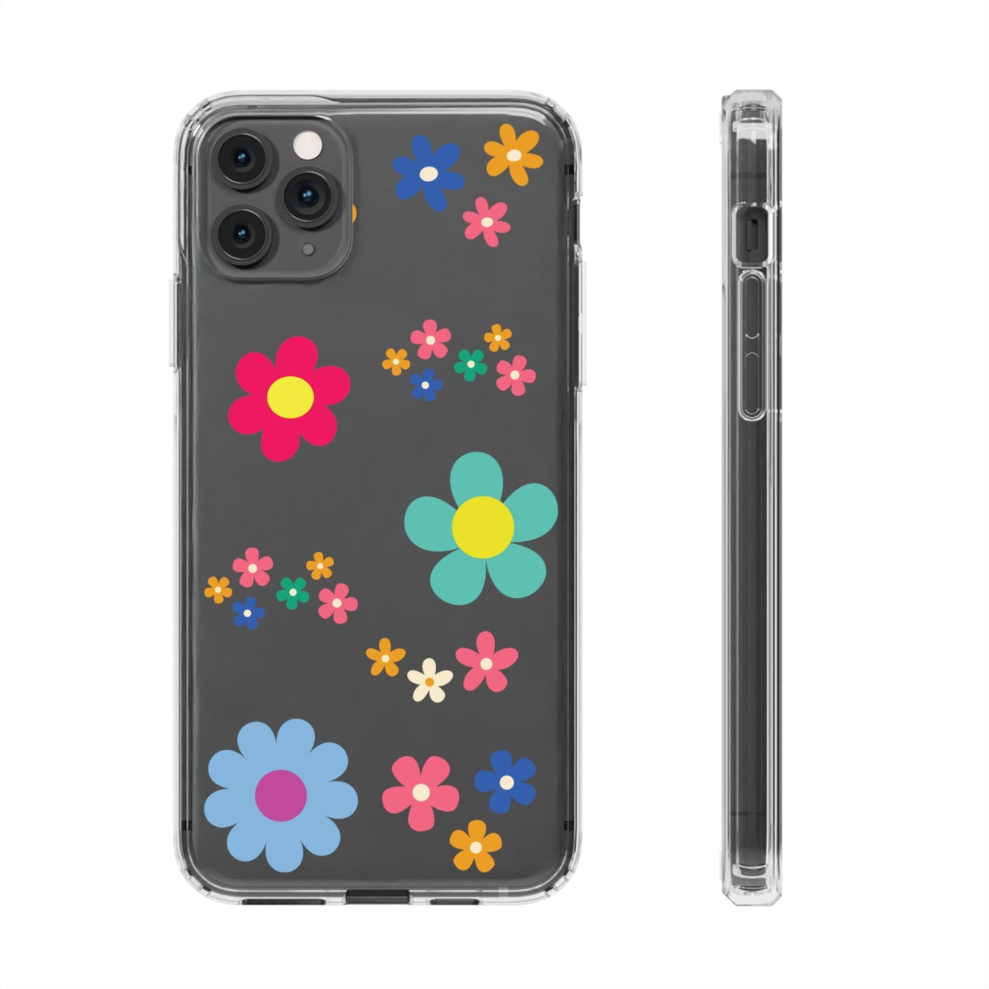 Phone Case, Cute Floral Transparent Cover, Retro Flower Power, Colorful and Happy, Clear Case Gift