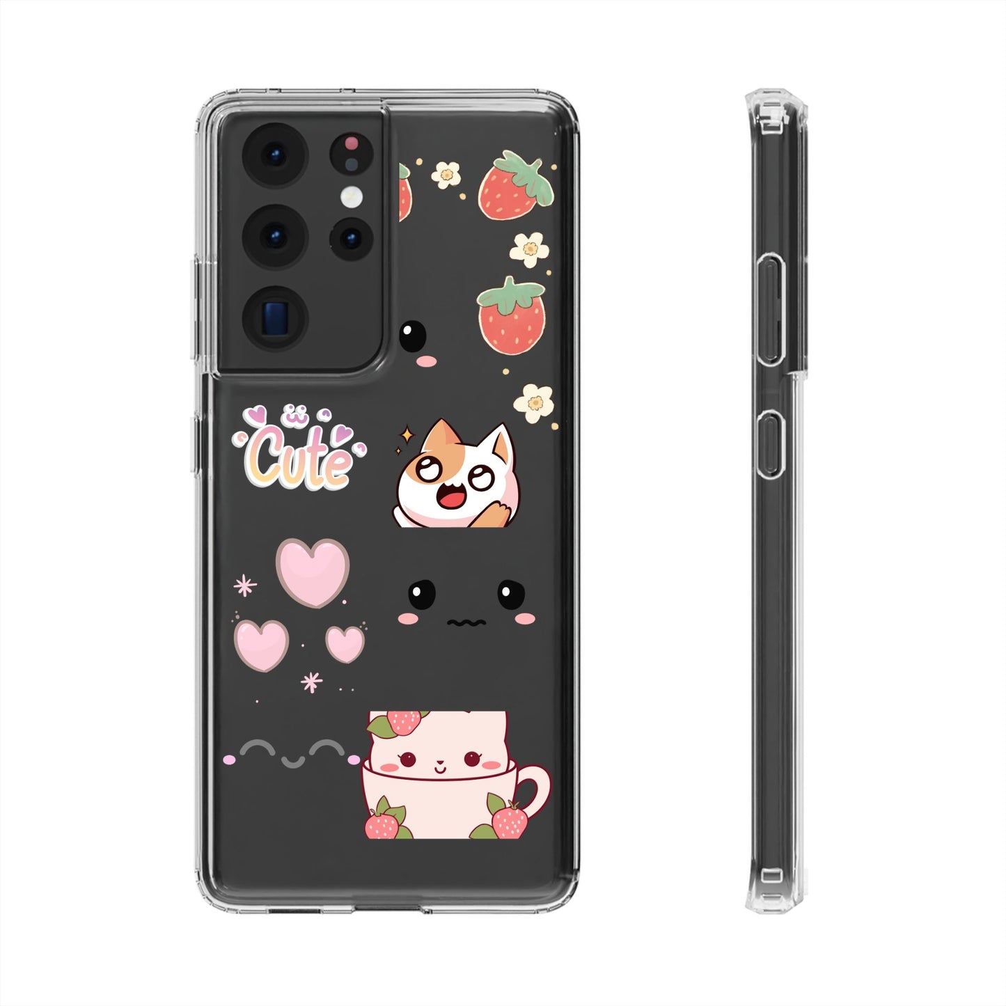 Phone Case, Kawaii Kitty Cute Clear Phone Cover, Fun Colorful Transparent Case, See thru iPhone Case, Charm Design, Gift for Cat Lovers,