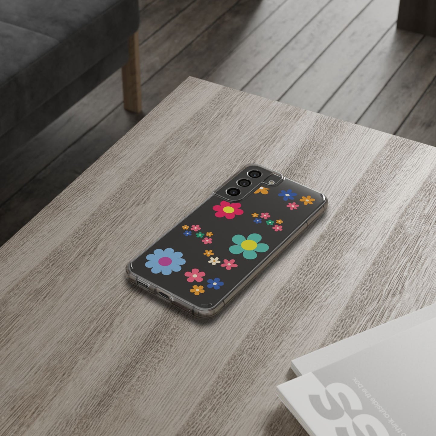Phone Case, Cute Floral Transparent Cover, Retro Flower Power, Colorful and Happy, Clear Case Gift