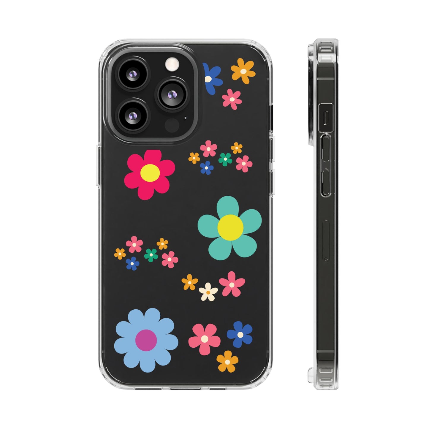 Phone Case, Cute Floral Transparent Cover, Retro Flower Power, Colorful and Happy, Clear Case Gift