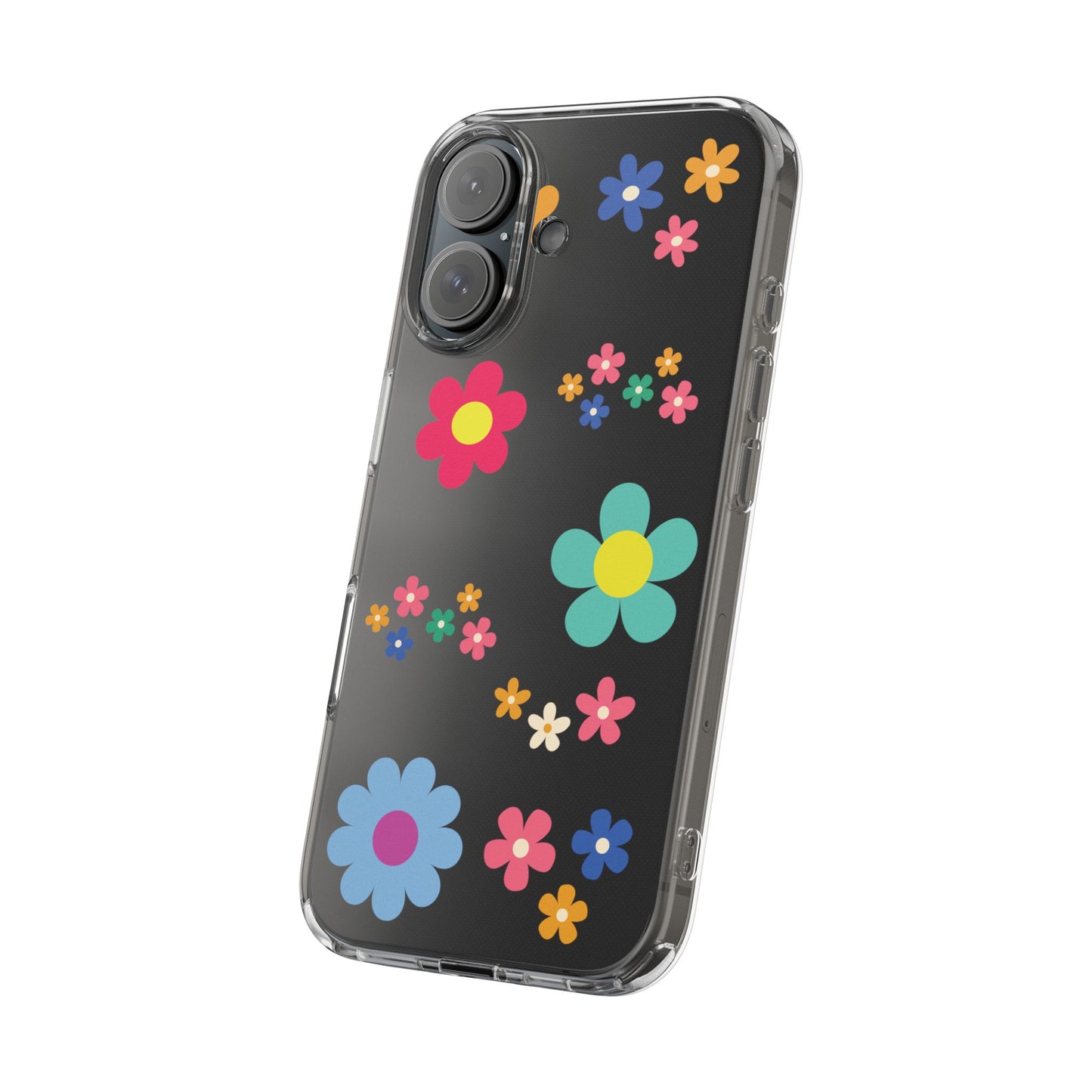 Phone Case, Cute Floral Transparent Cover, Retro Flower Power, Colorful and Happy, Clear Case Gift