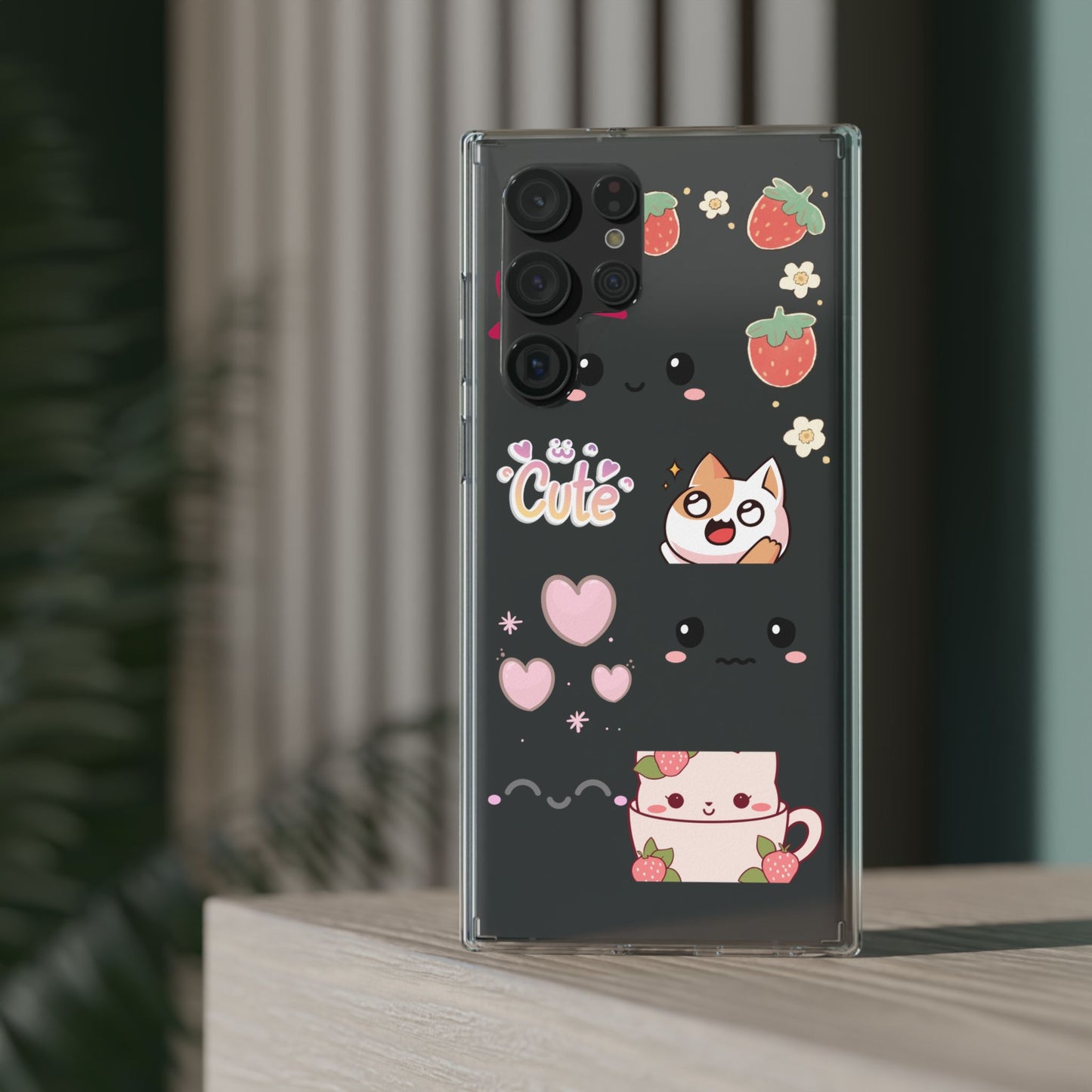 Phone Case, Kawaii Kitty Cute Clear Phone Cover, Fun Colorful Transparent Case, See thru iPhone Case, Charm Design, Gift for Cat Lovers,