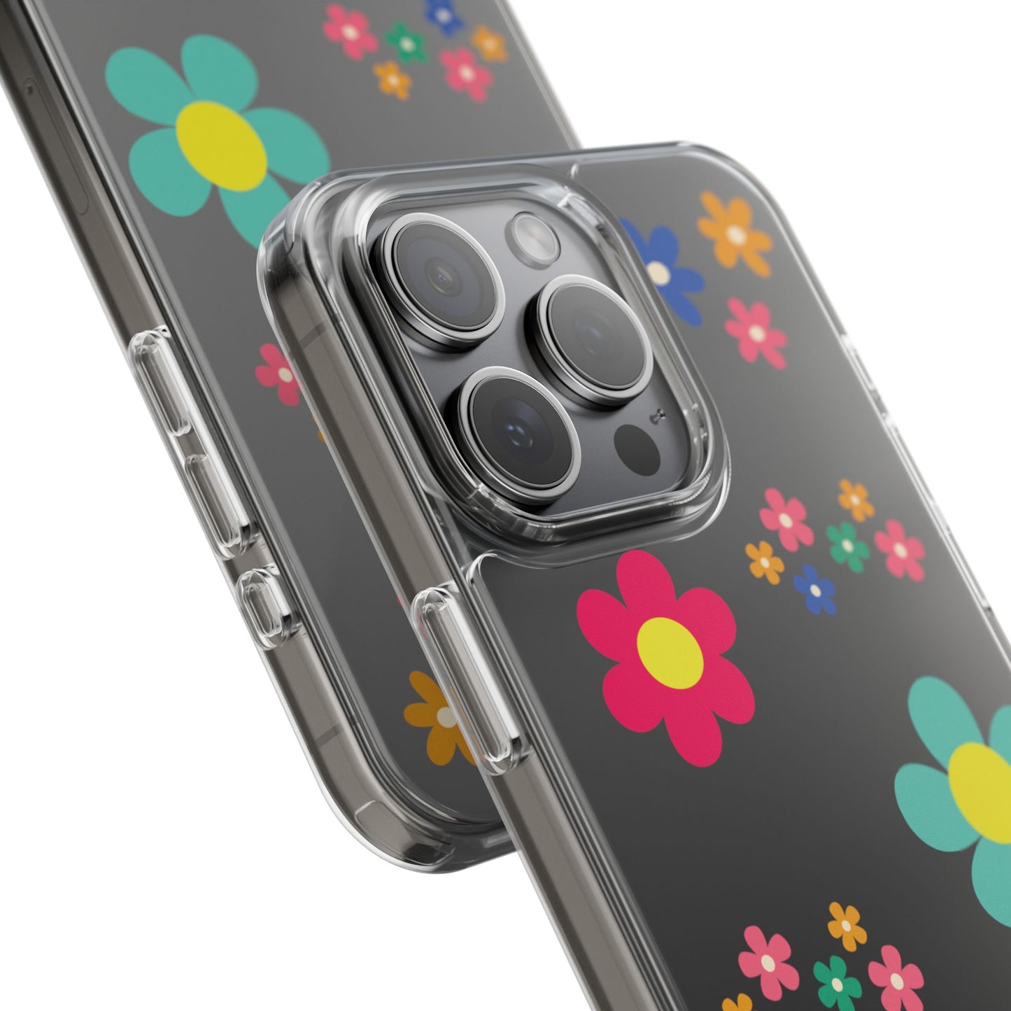 Phone Case, Cute Floral Transparent Cover, Retro Flower Power, Colorful and Happy, Clear Case Gift