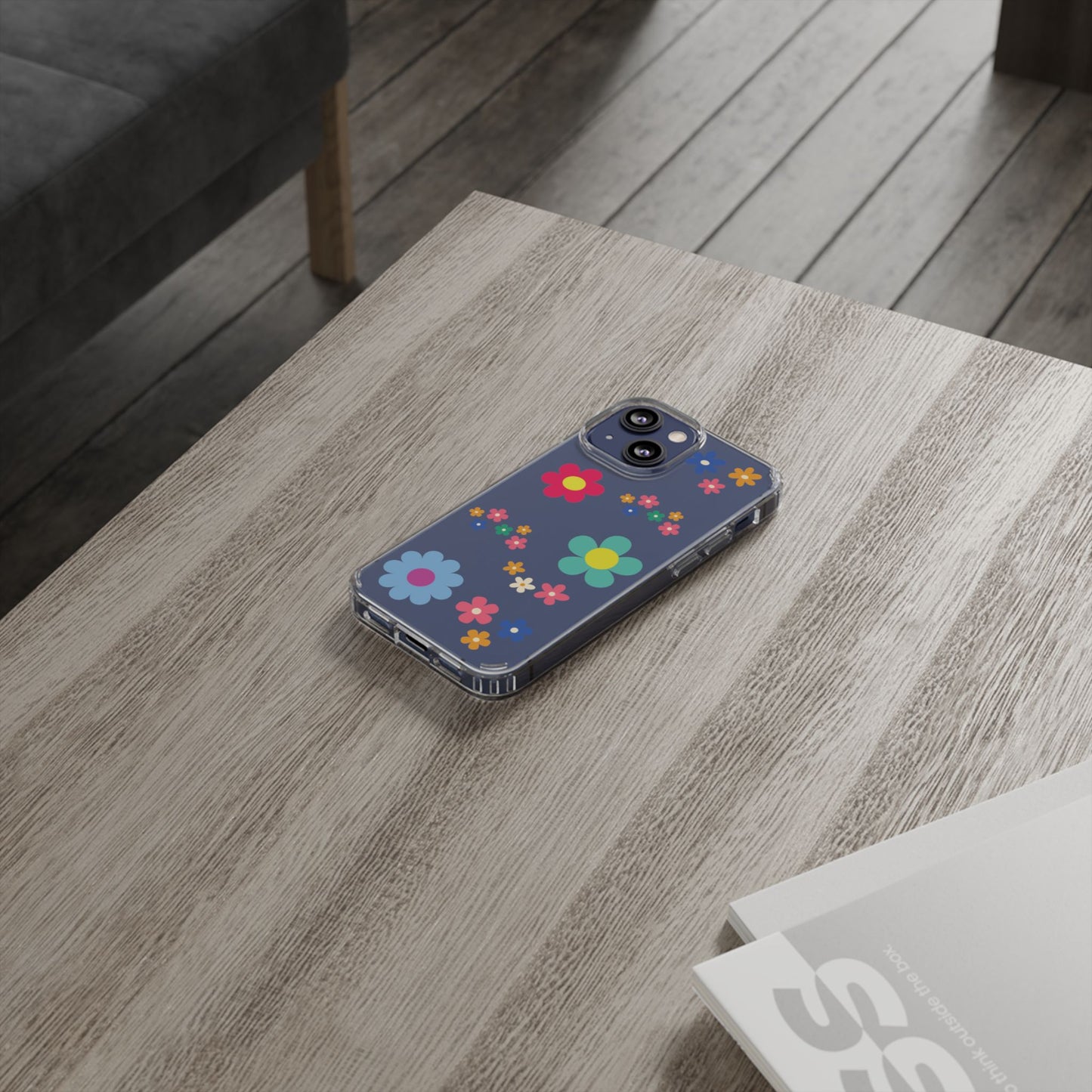 Phone Case, Cute Floral Transparent Cover, Retro Flower Power, Colorful and Happy, Clear Case Gift