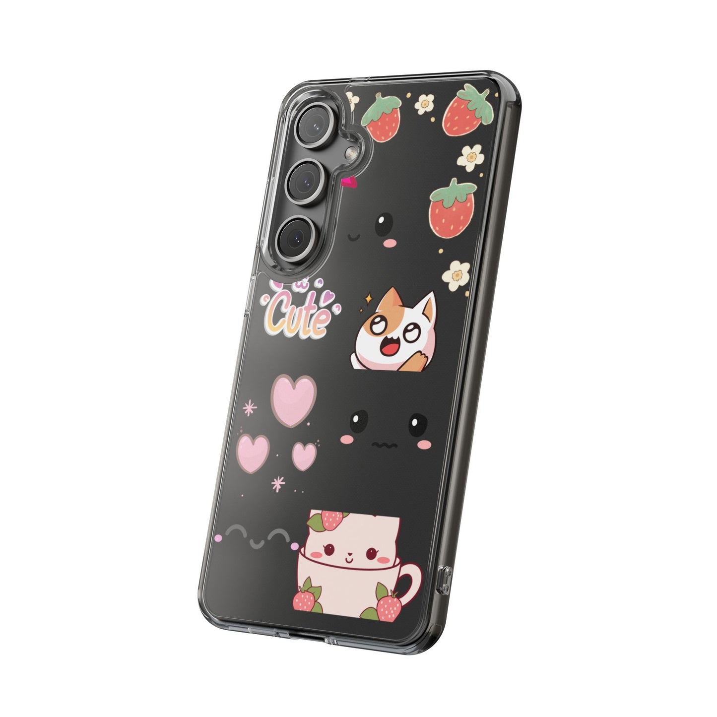 Phone Case, Kawaii Kitty Cute Clear Phone Cover, Fun Colorful Transparent Case, See thru iPhone Case, Charm Design, Gift for Cat Lovers,