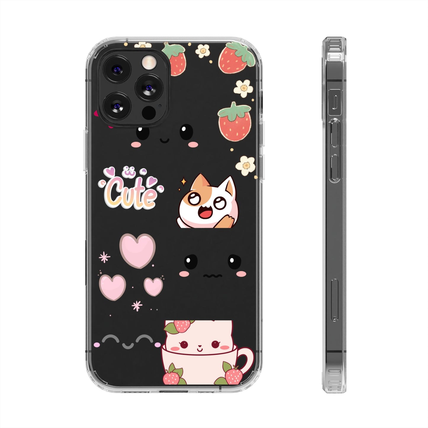 Phone Case, Kawaii Kitty Cute Clear Phone Cover, Fun Colorful Transparent Case, See thru iPhone Case, Charm Design, Gift for Cat Lovers,