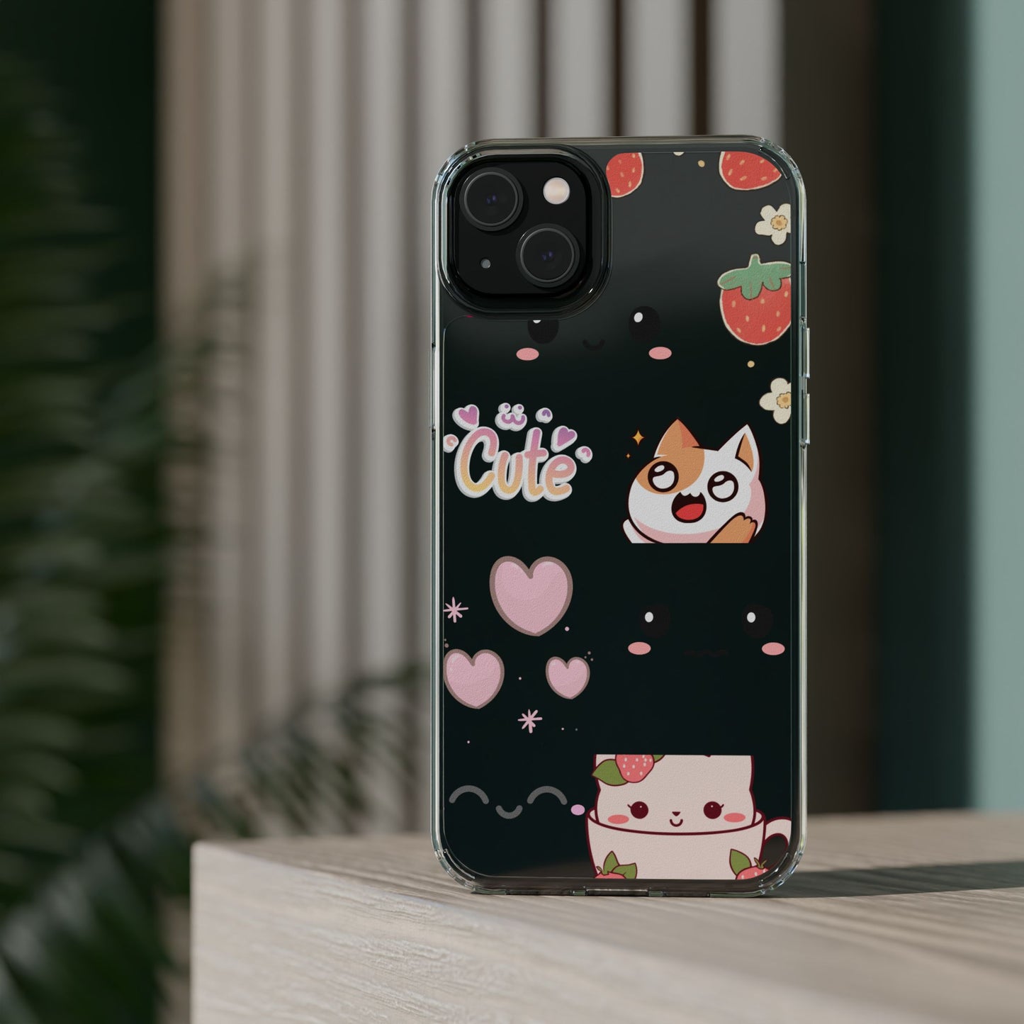 Phone Case, Kawaii Kitty Cute Clear Phone Cover, Fun Colorful Transparent Case, See thru iPhone Case, Charm Design, Gift for Cat Lovers,