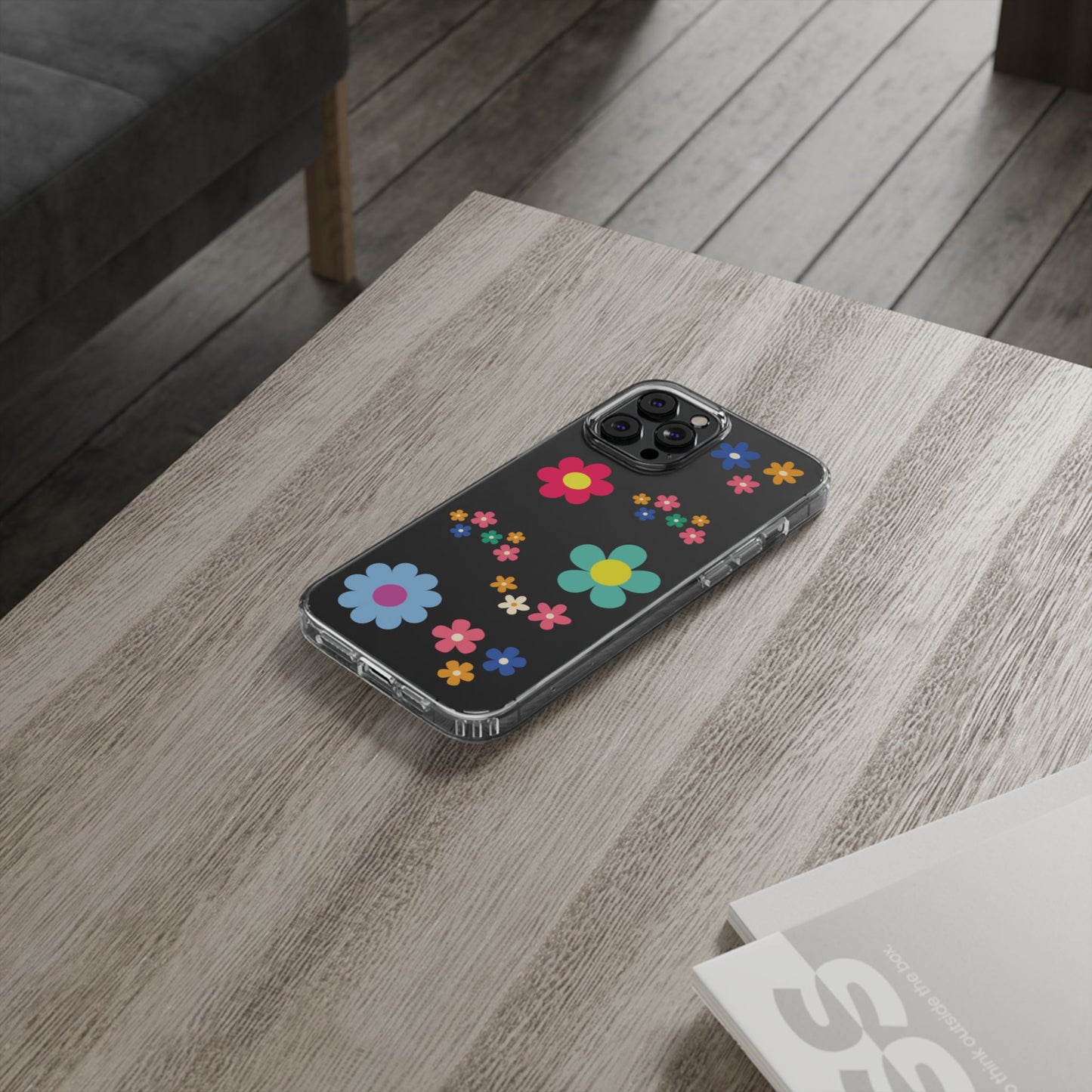 Phone Case, Cute Floral Transparent Cover, Retro Flower Power, Colorful and Happy, Clear Case Gift