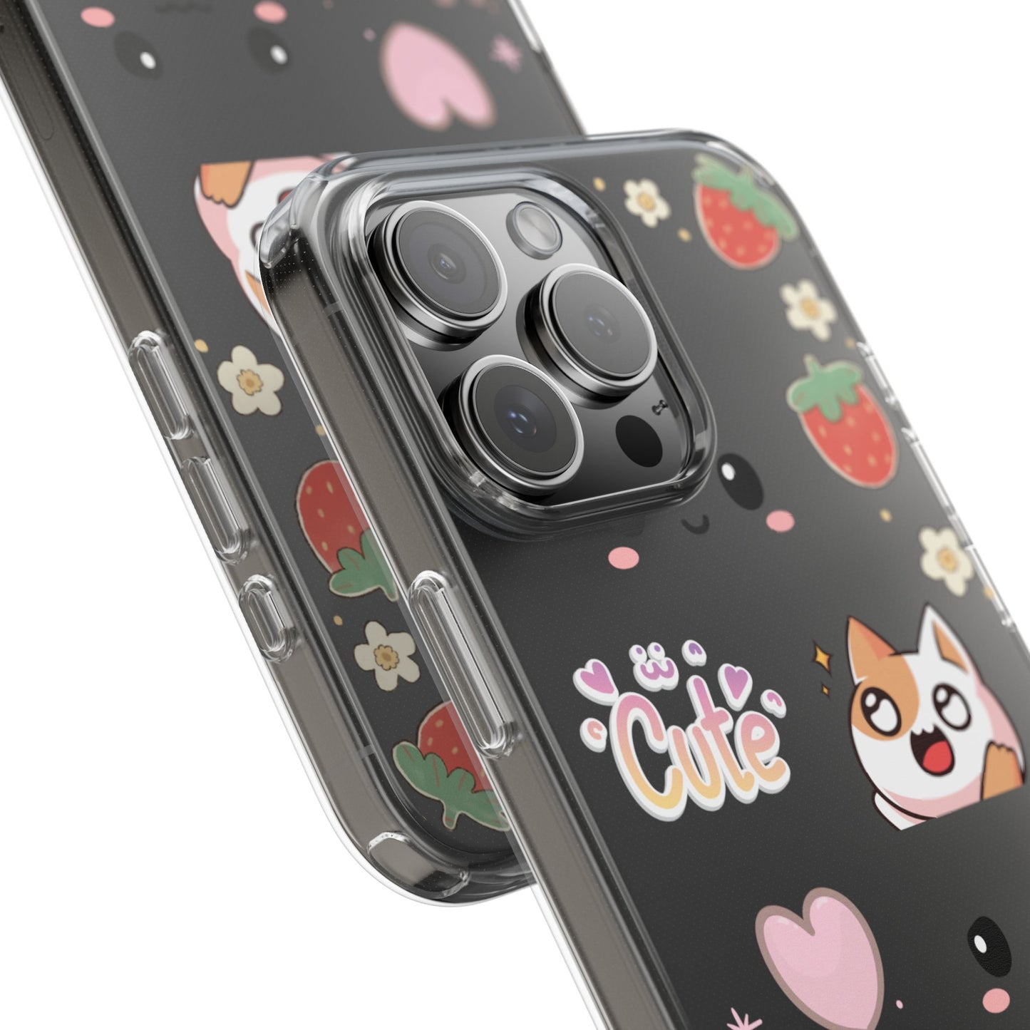 Phone Case, Kawaii Kitty Cute Clear Phone Cover, Fun Colorful Transparent Case, See thru iPhone Case, Charm Design, Gift for Cat Lovers,