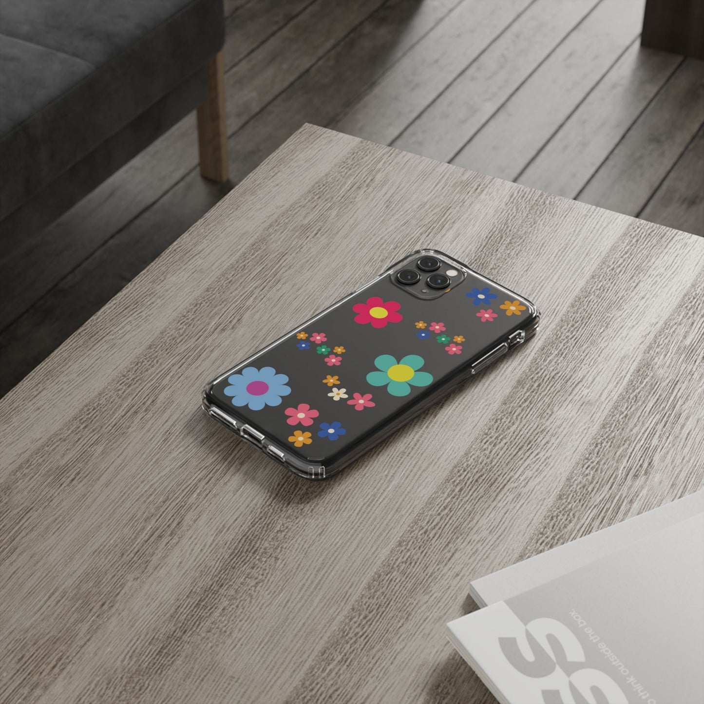 Phone Case, Cute Floral Transparent Cover, Retro Flower Power, Colorful and Happy, Clear Case Gift