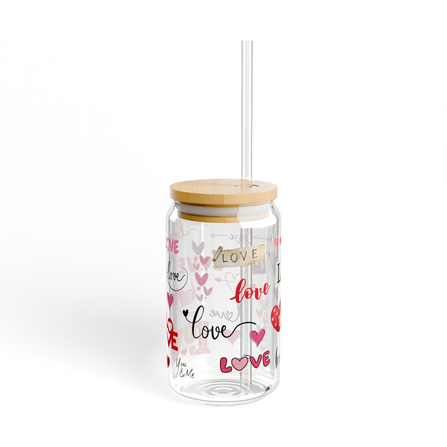 Valentine Love Sipper Glass, Romantic Drinkware for Couples, Heart Pattern Tumbler, Gift for Valentine's Day, Wedding Anniversary Present,