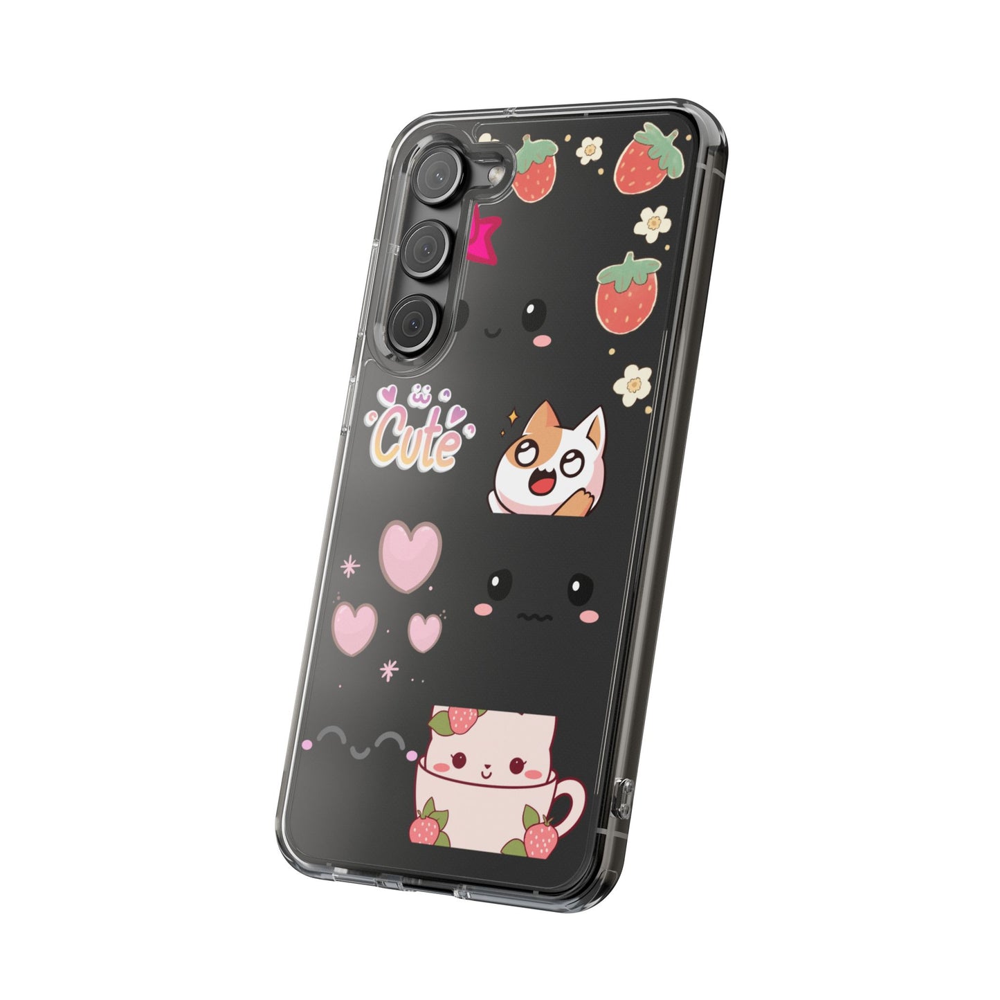 Phone Case, Kawaii Kitty Cute Clear Phone Cover, Fun Colorful Transparent Case, See thru iPhone Case, Charm Design, Gift for Cat Lovers,