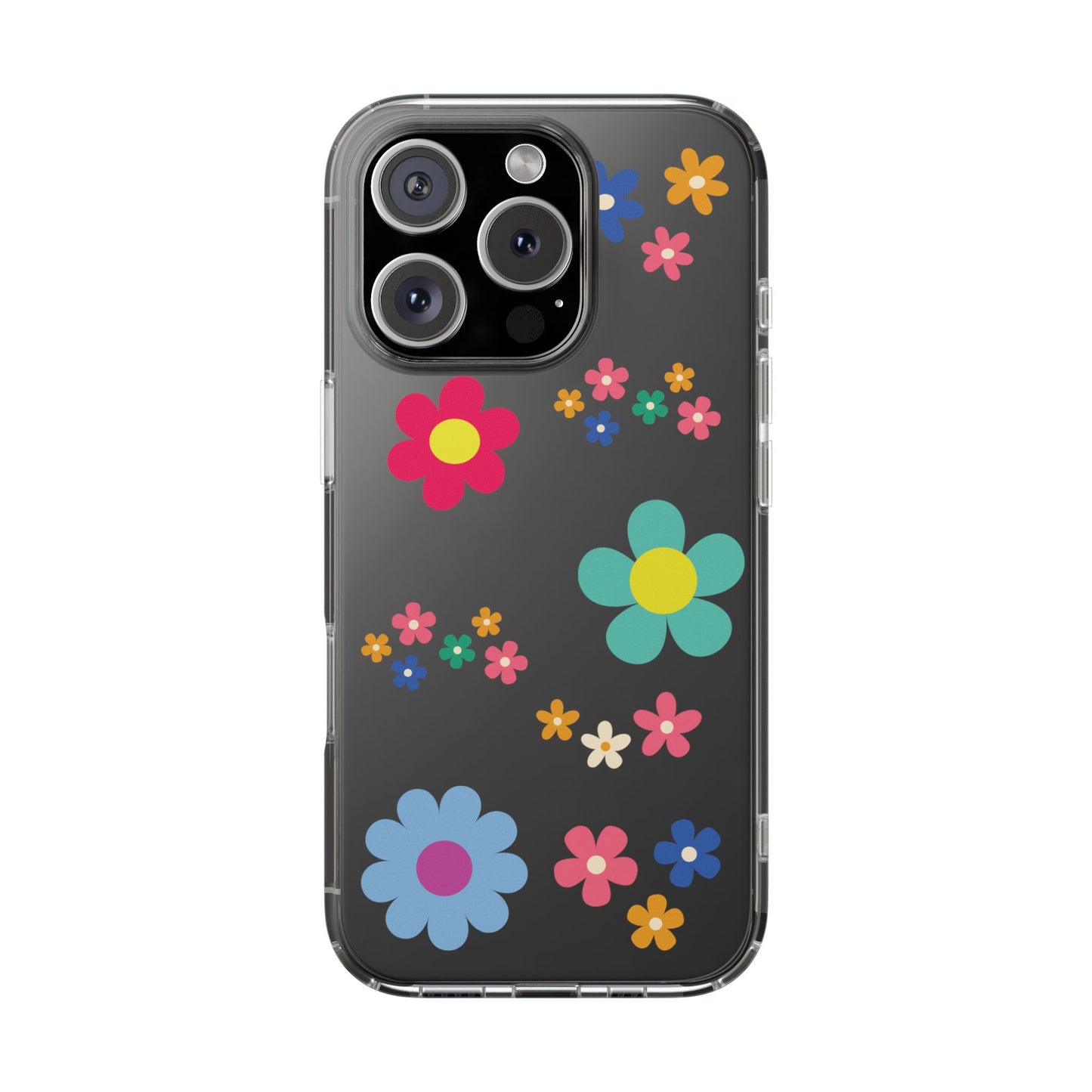 Phone Case, Cute Floral Transparent Cover, Retro Flower Power, Colorful and Happy, Clear Case Gift