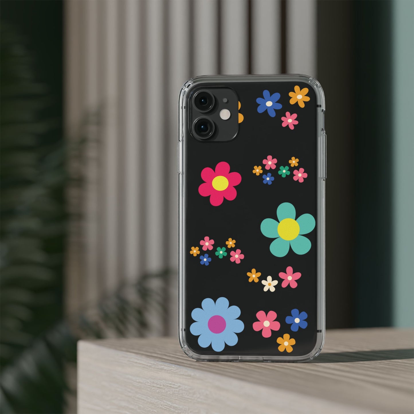 Phone Case, Cute Floral Transparent Cover, Retro Flower Power, Colorful and Happy, Clear Case Gift