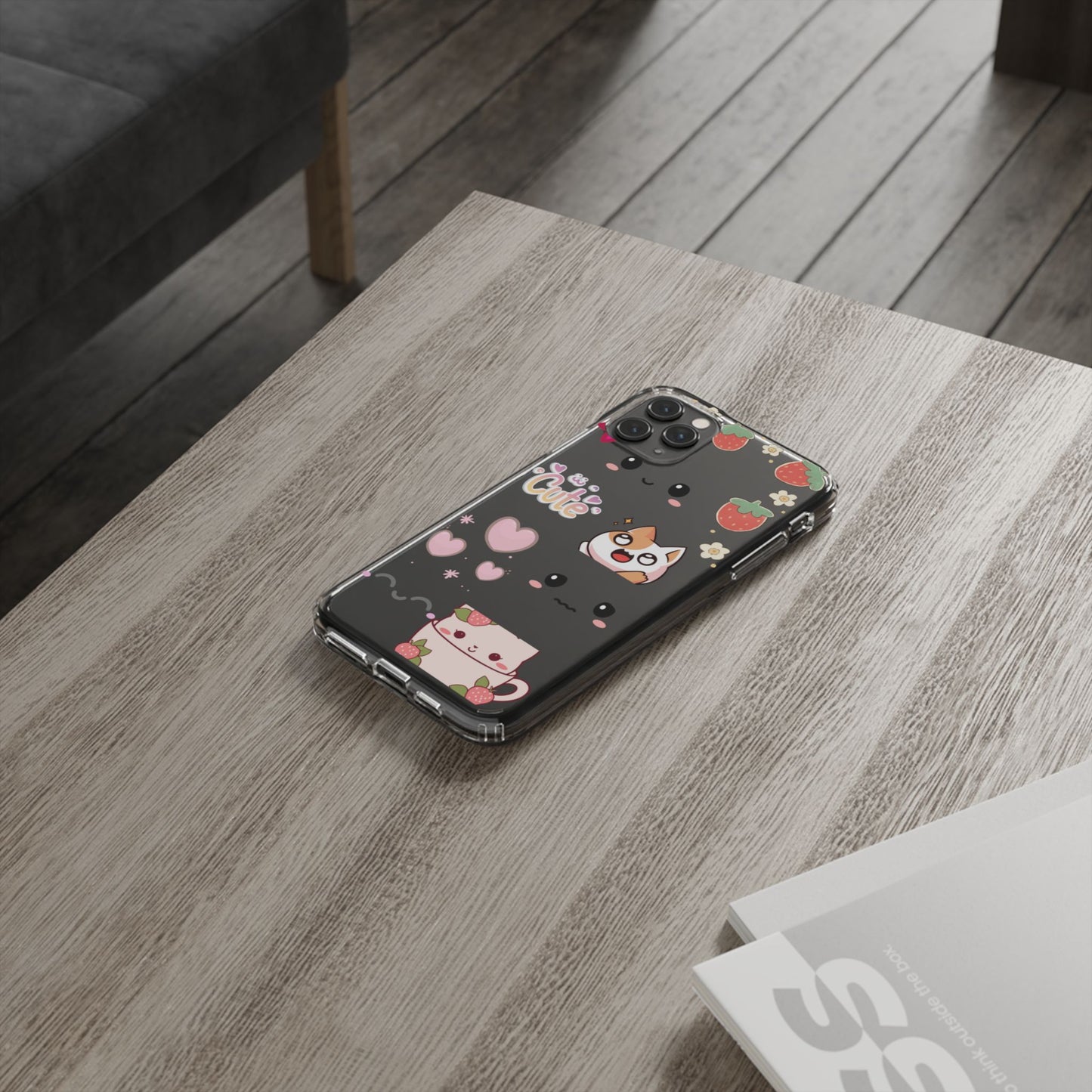 Phone Case, Kawaii Kitty Cute Clear Phone Cover, Fun Colorful Transparent Case, See thru iPhone Case, Charm Design, Gift for Cat Lovers,